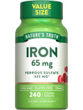 Nature's Truth, bouteille de tablettes fer 65 mg, pratique et durable.