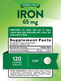 Nature's Truth tablettes ferreux 325 mg, étiquette informative sur le fer.