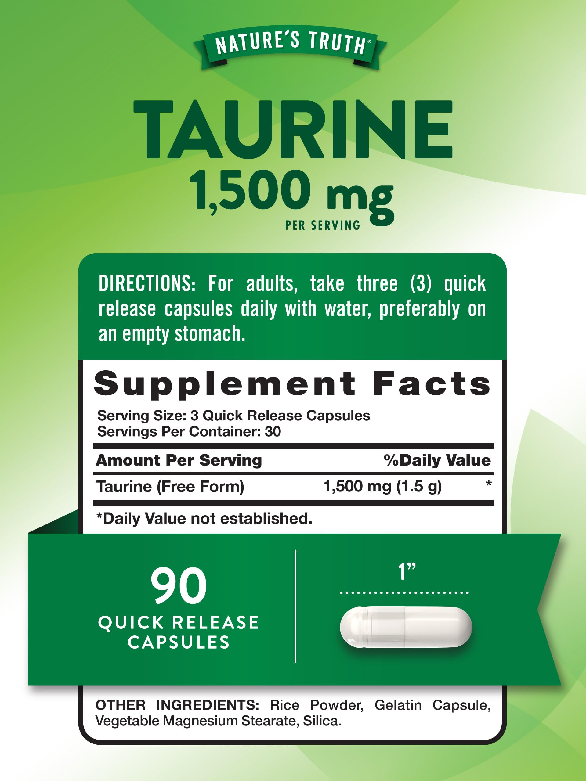 Nature's Truth Taurine: capsules 1500 mg pour un apport pratique.