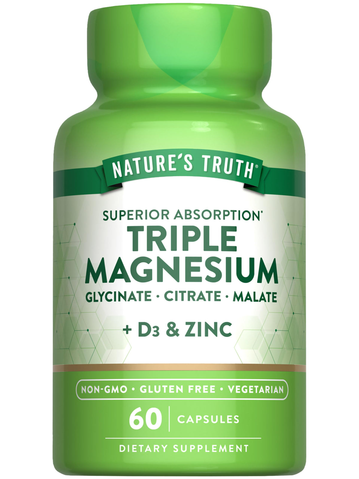 Nature's Truth triple magnesium en bouteille, pratique pour un usage quotidien.