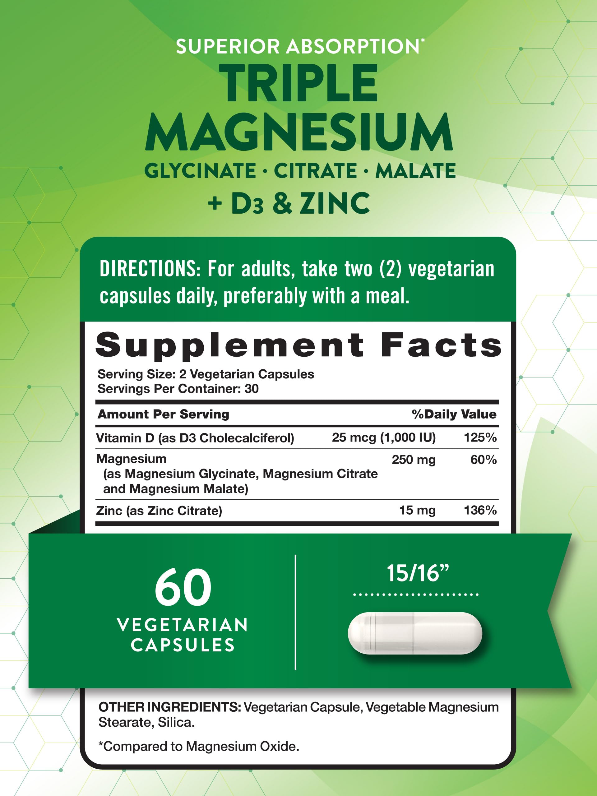 Nature's Truth triple magnesium capsules, gélules végétariennes faciles à avaler.