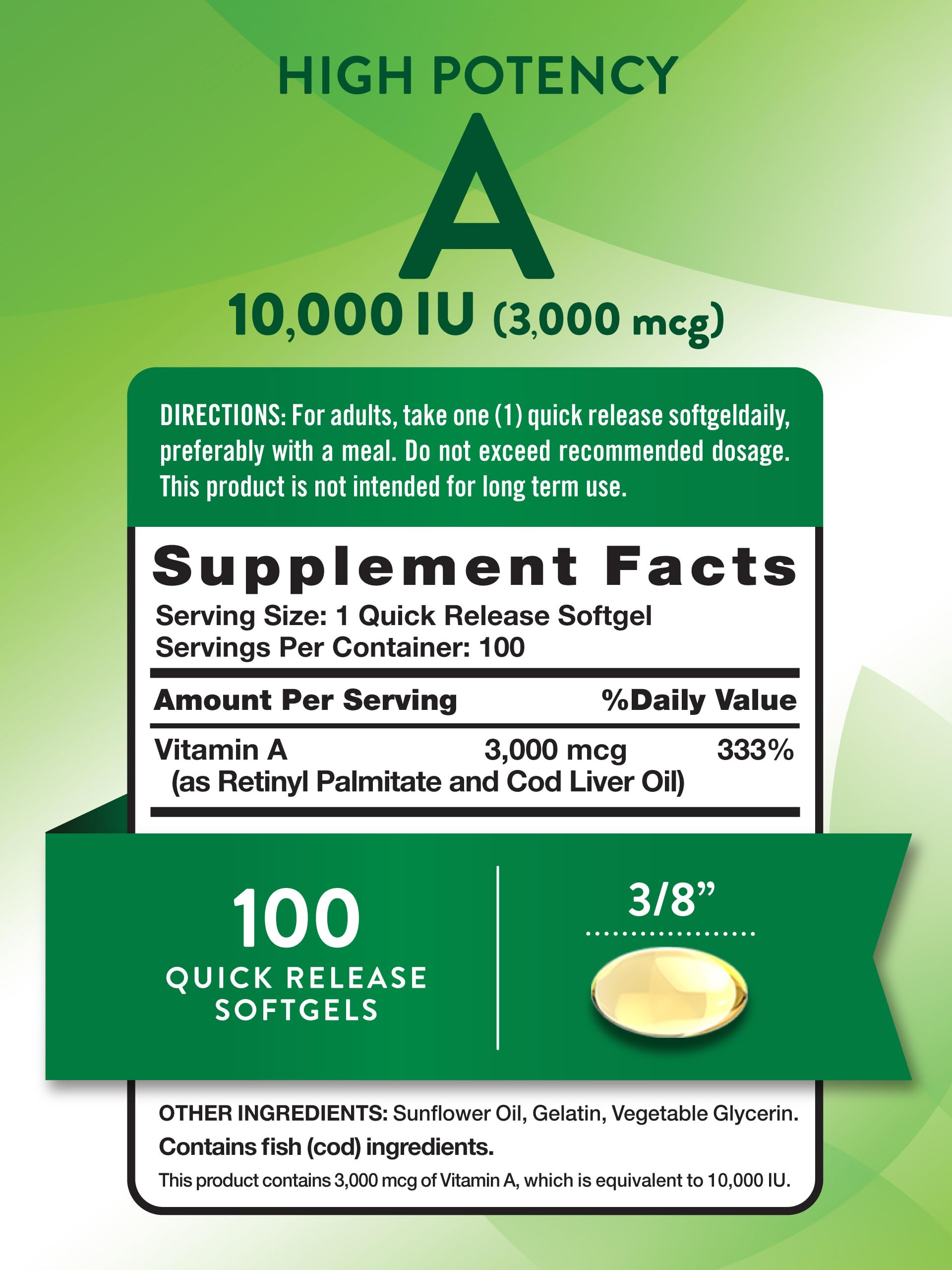 Nature's Truth Vitamine A 10000 UI — dosage quotidien pratique pour routine bien-être.