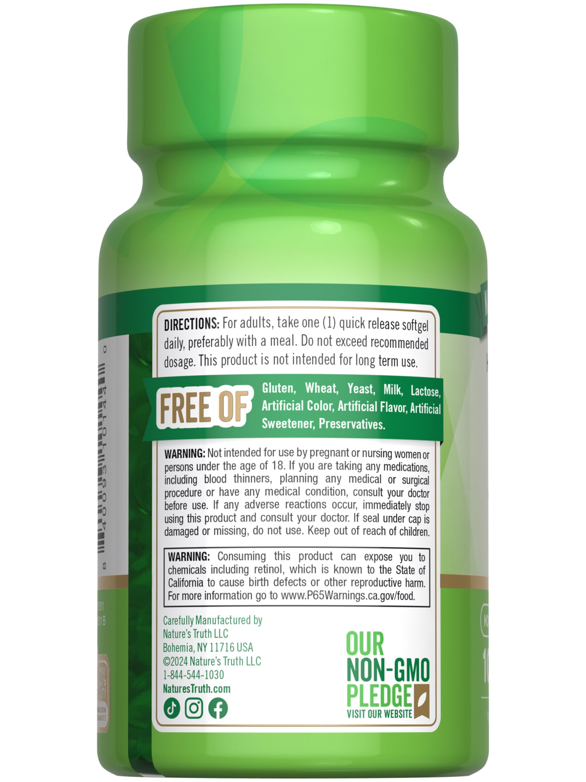 Nature's Truth Vitamine A 10000 UI — gélules à libération rapide, facile le matin.