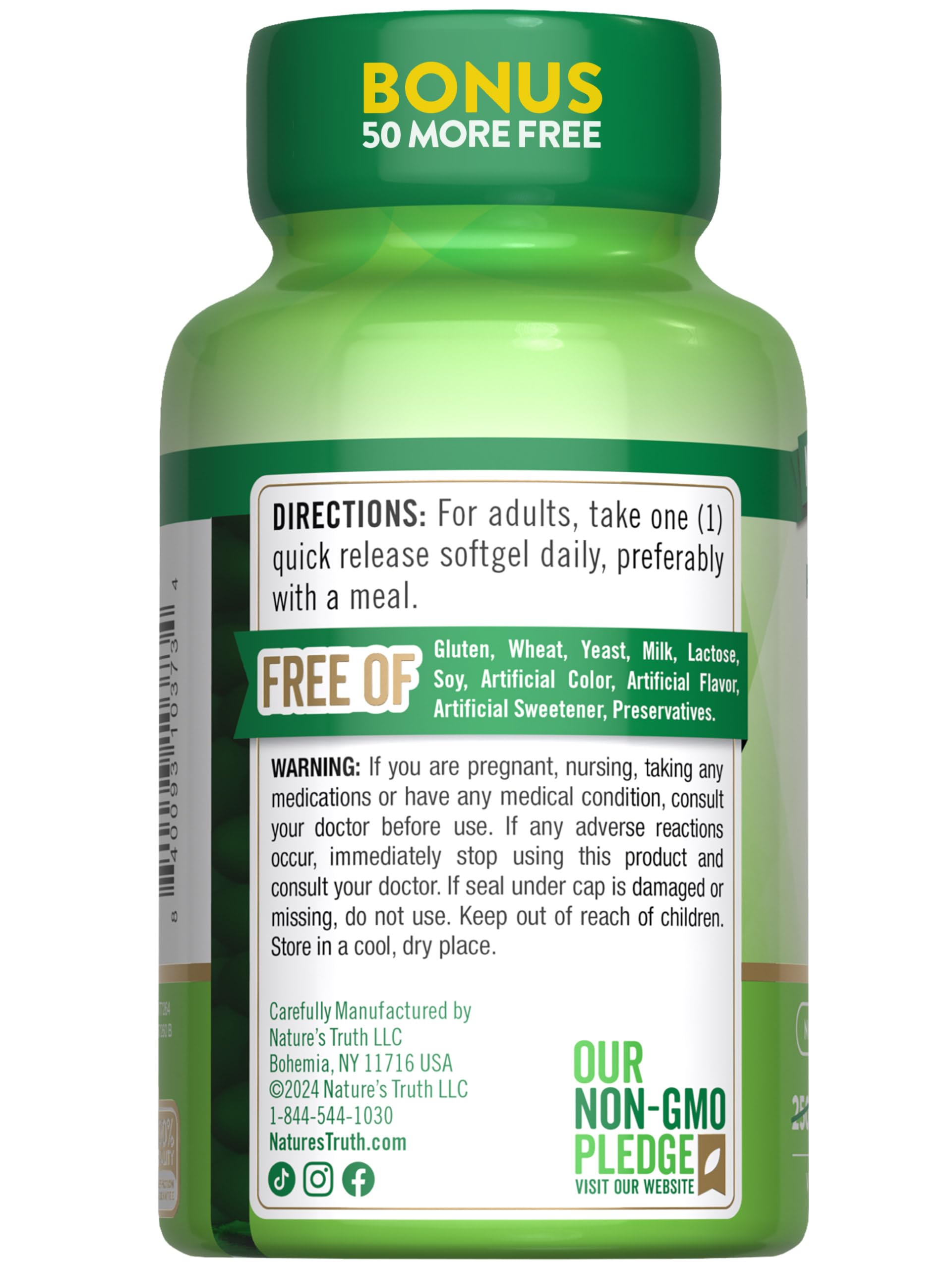Présentation sur étagère Nature's Truth Vitamine D3 2000 UI – emballage complet.