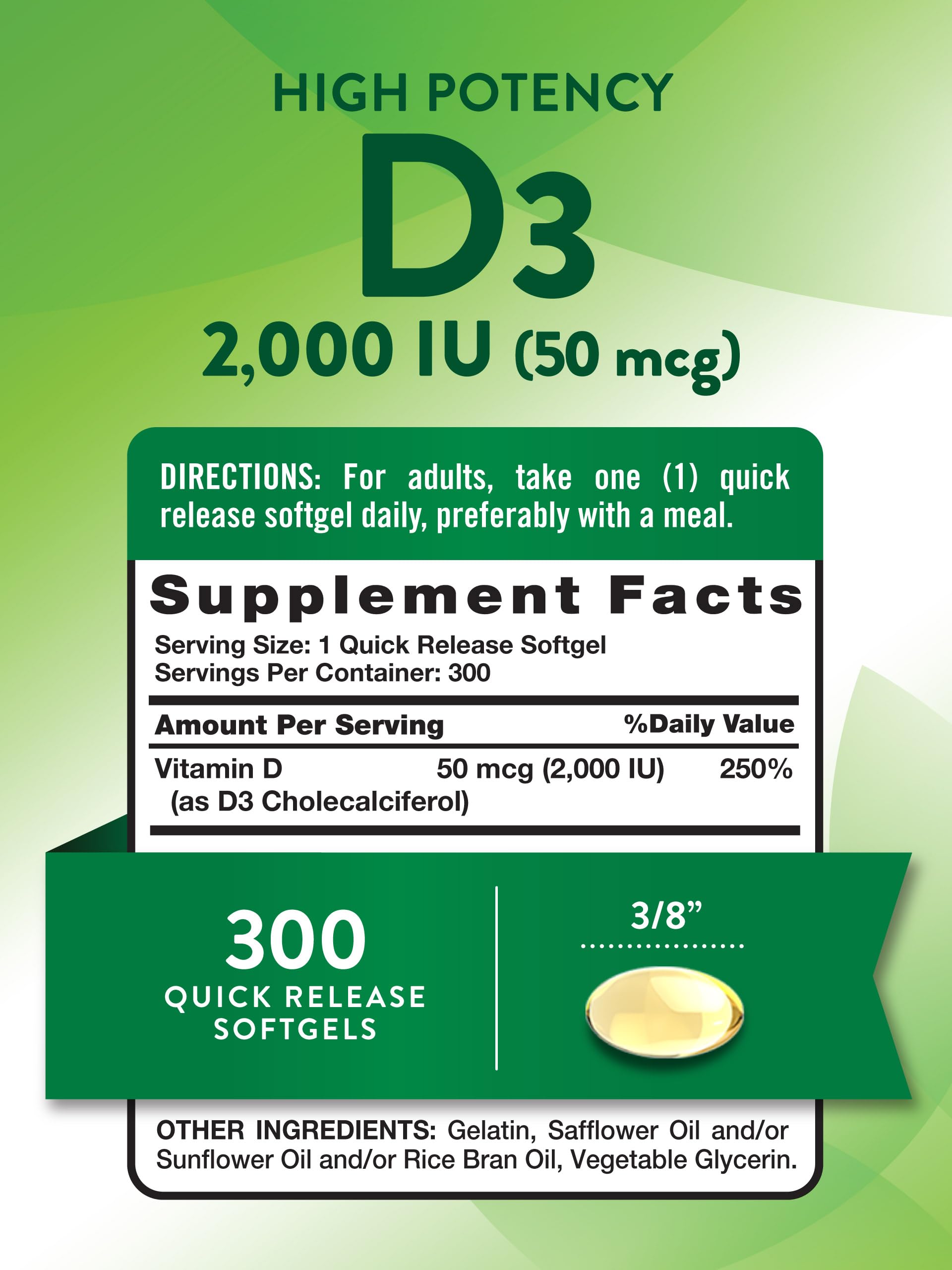 Nature's Truth Vitamine D3 2000 UI – gélules molles visibles pour routine santé.