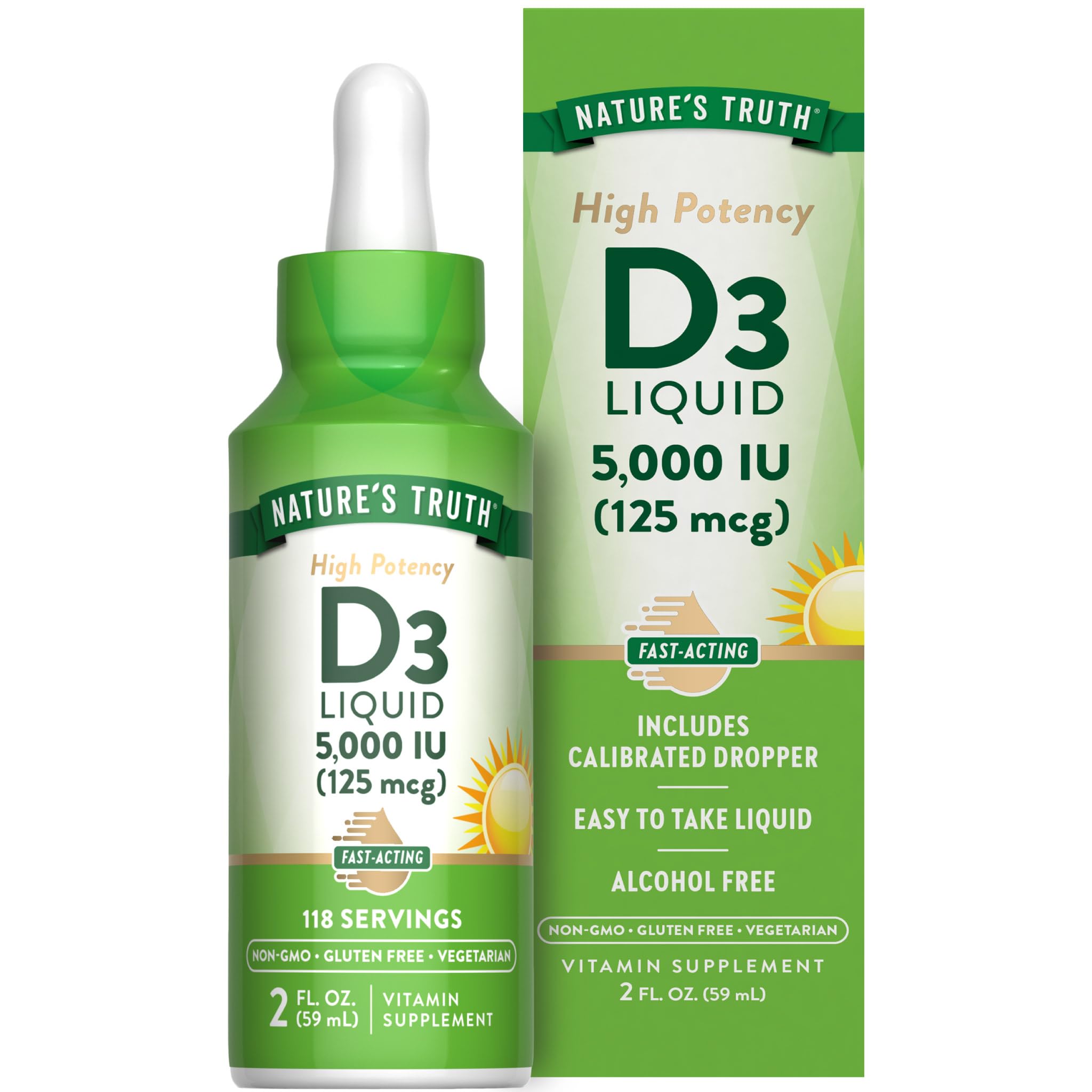 Nature's Truth Vitamine D3 Liquide flacon 5000 UI, dosage facilité