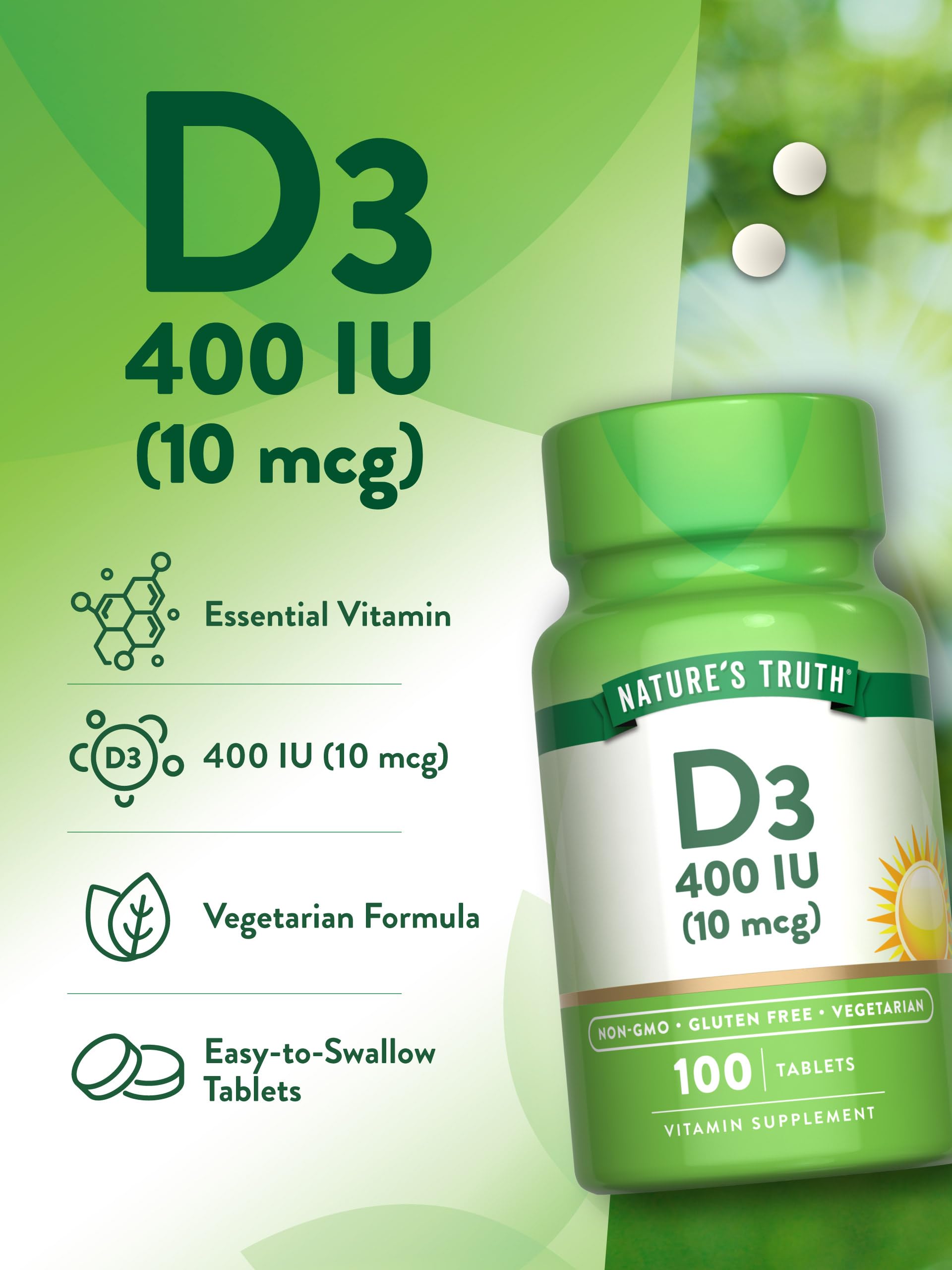 Nature's Truth vitamine D3 – emballage de qualité reflétant la pureté