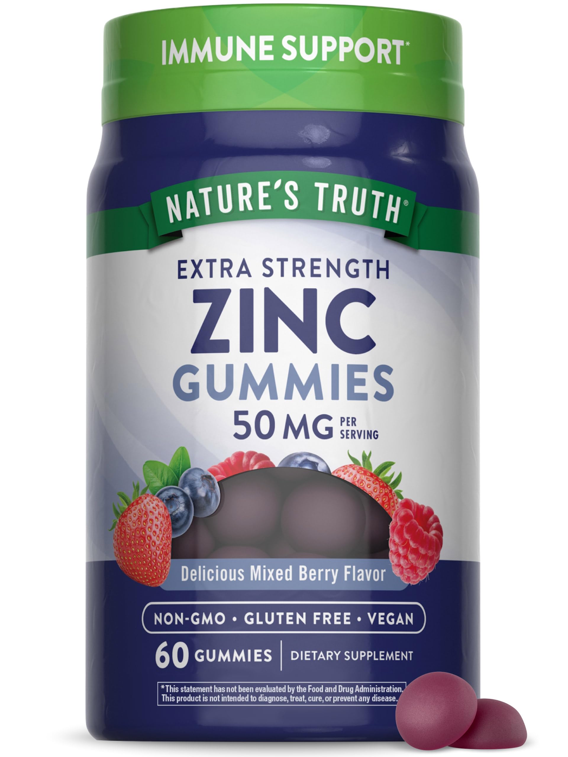 Nature's Truth Zinc Gummies adultes en bouteille, complément quotidien pratique.
