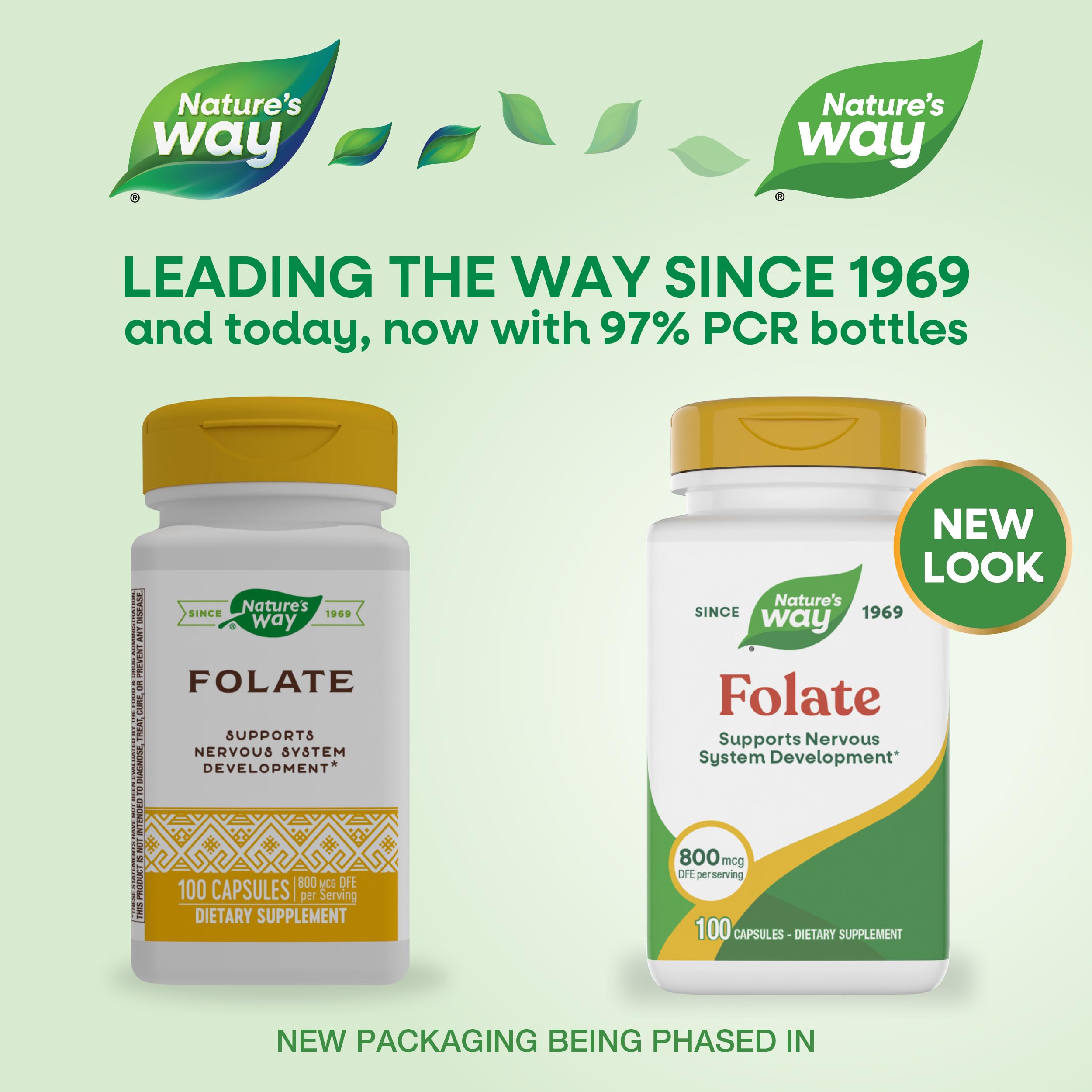 Nature's Way acide folique capsules 800 mcg, prise facile pour soutenir le métabolisme.