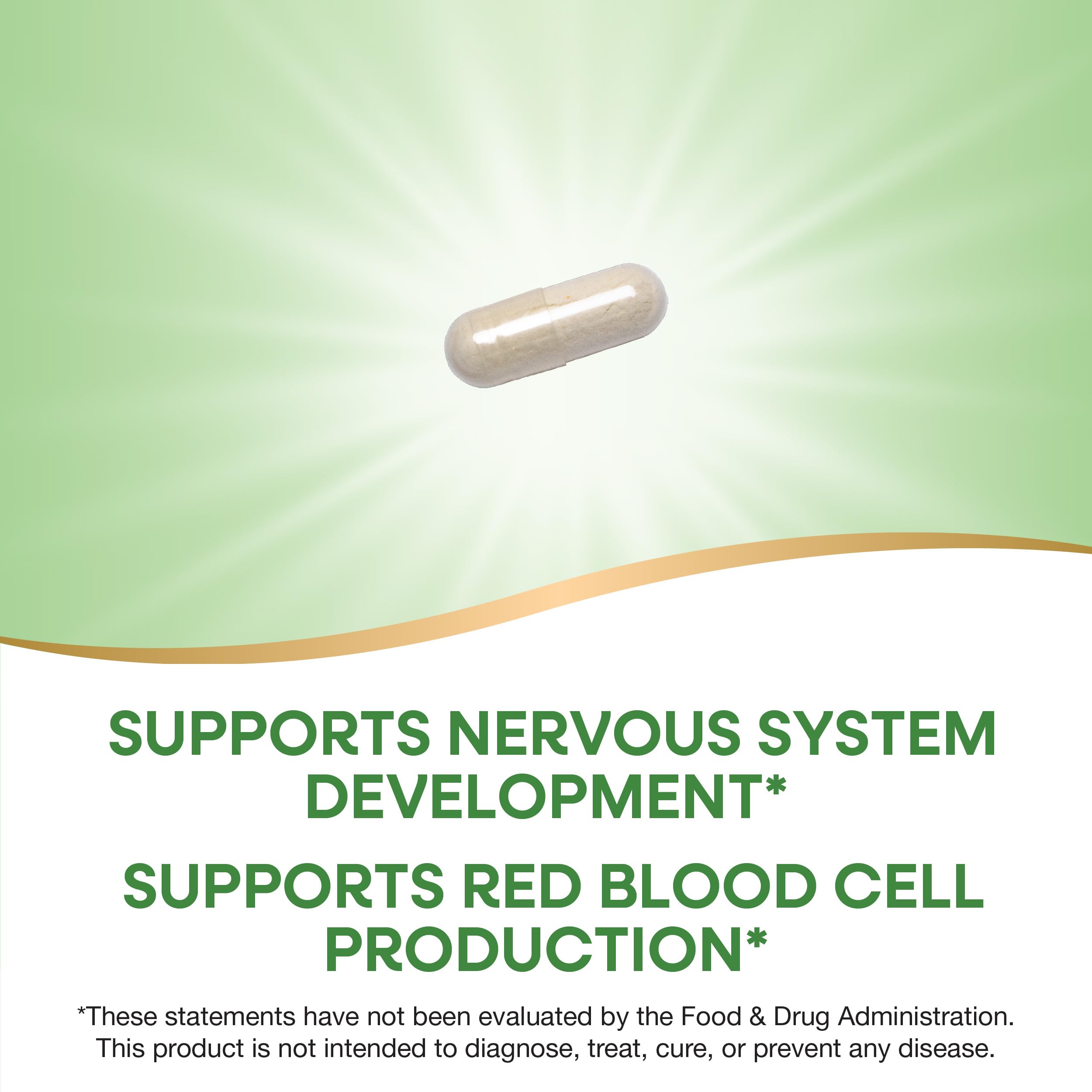 Nature's Way acide folique gros plan capsules, dosage pratique.