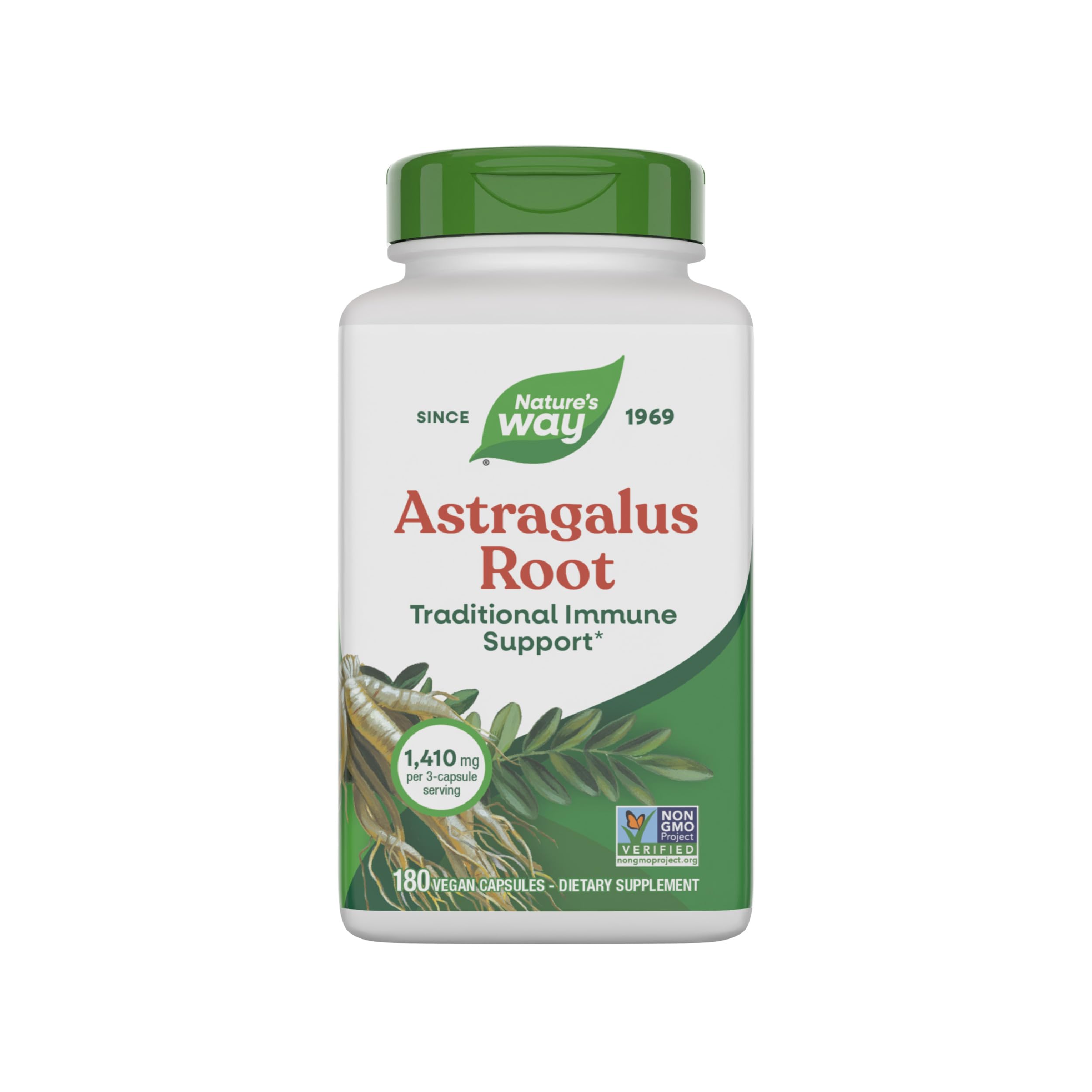 Nature's Way Astragalus racine – bouteille de capsules pour le soutien immunitaire traditionnel.