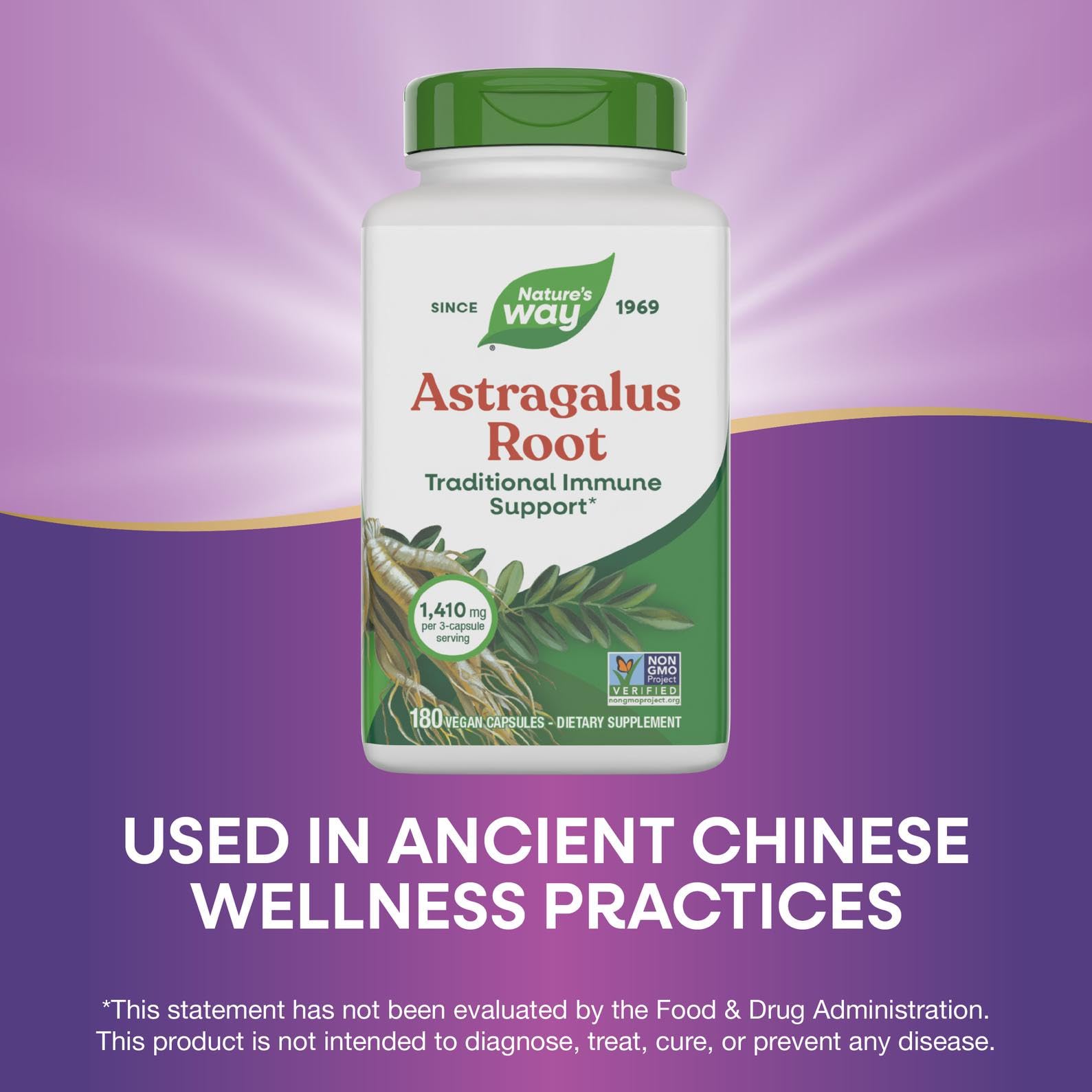 Nature's Way Astragalus racine – emballage recyclable et informations nutritionnelles.