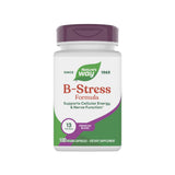 Nature's Way B-Stress: bouteille et étiquette indiquant la formule et les bénéfices potentiels.