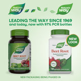 Nature's Way Betterave, capsules visibles avec étiquette, rappel des nutriments actifs.