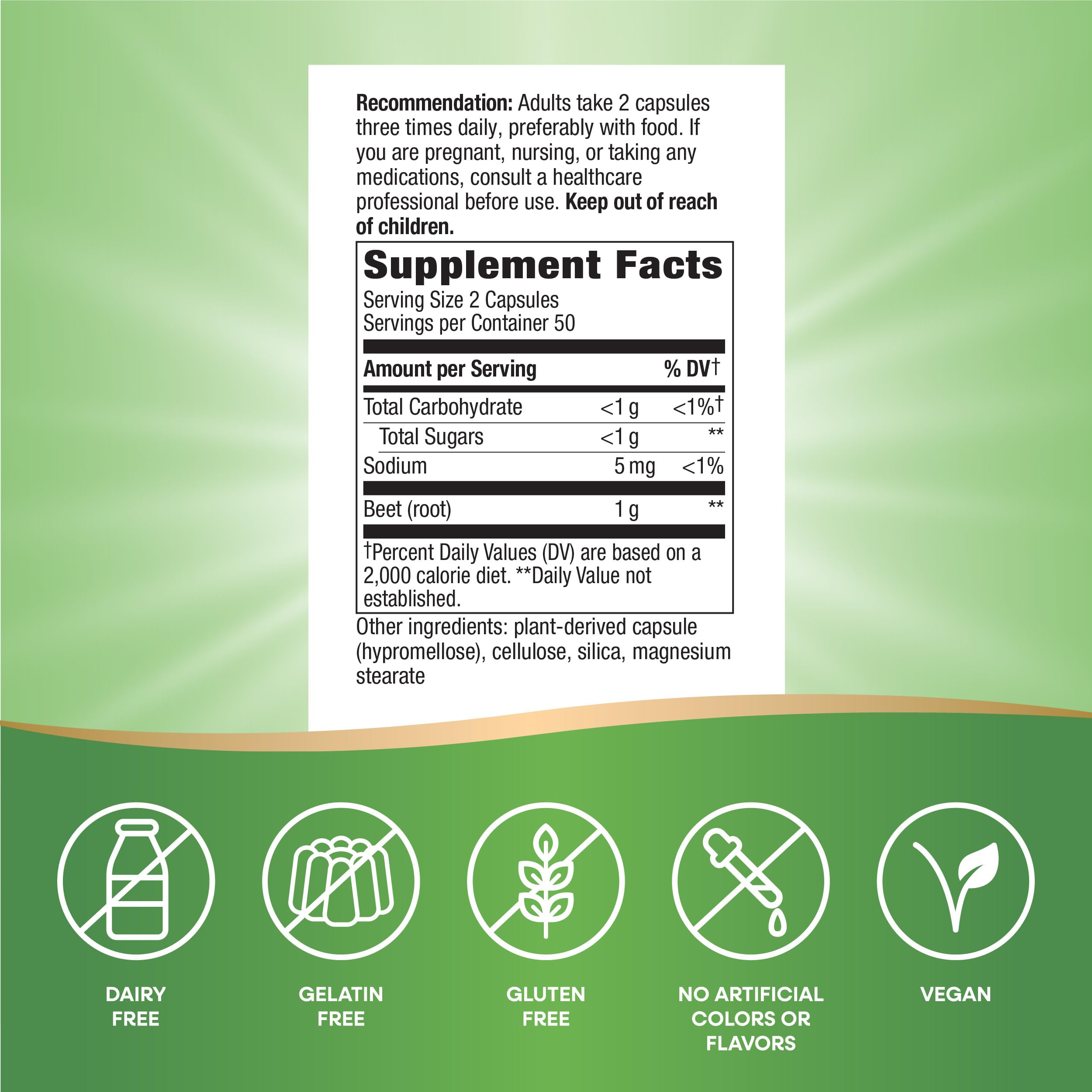 Ingrédients végétaux Nature's Way Betterave, informations claires pour les utilisateurs vegan.
