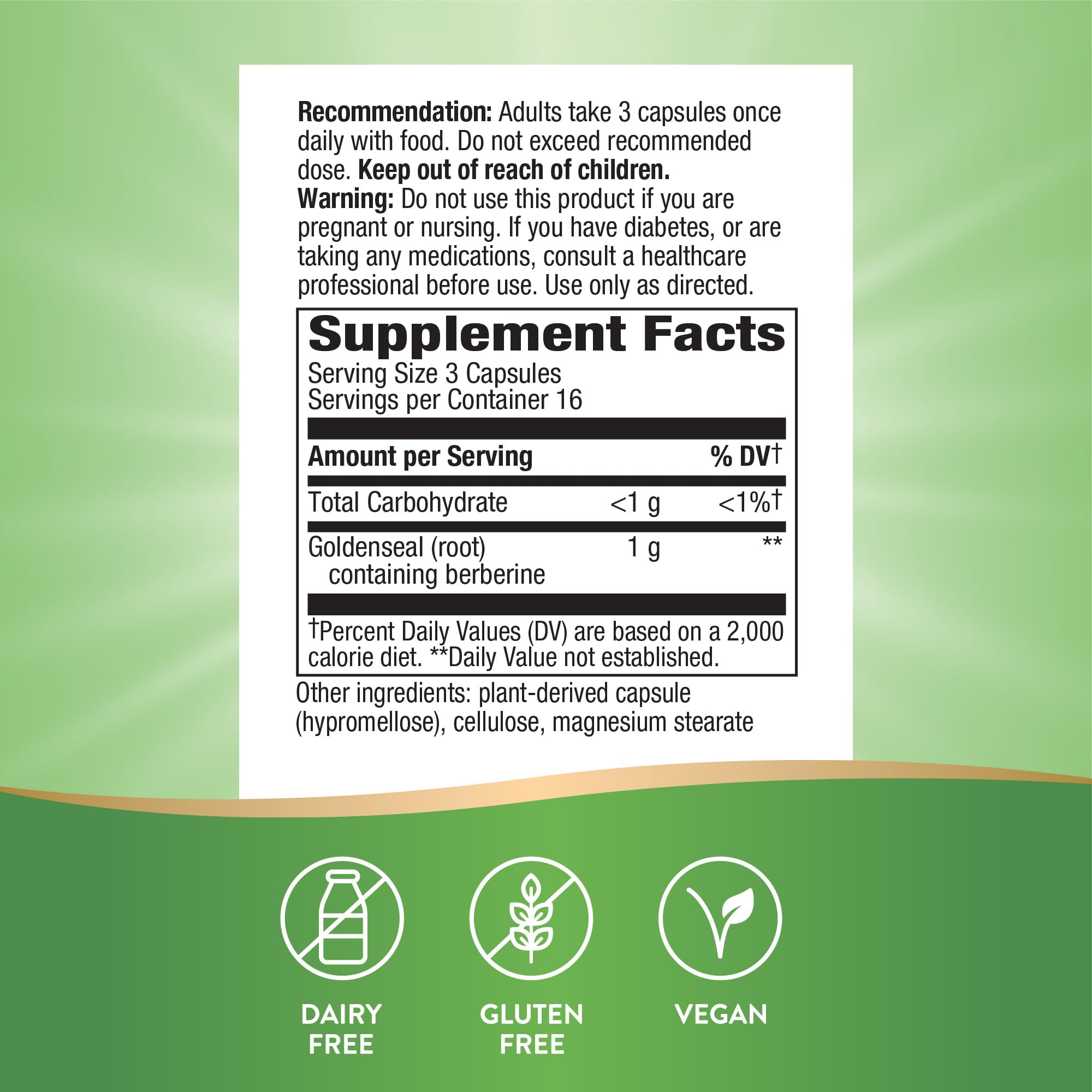 Berberine naturelle dans Nature's Way Goldenseal pour routine quotidienne.