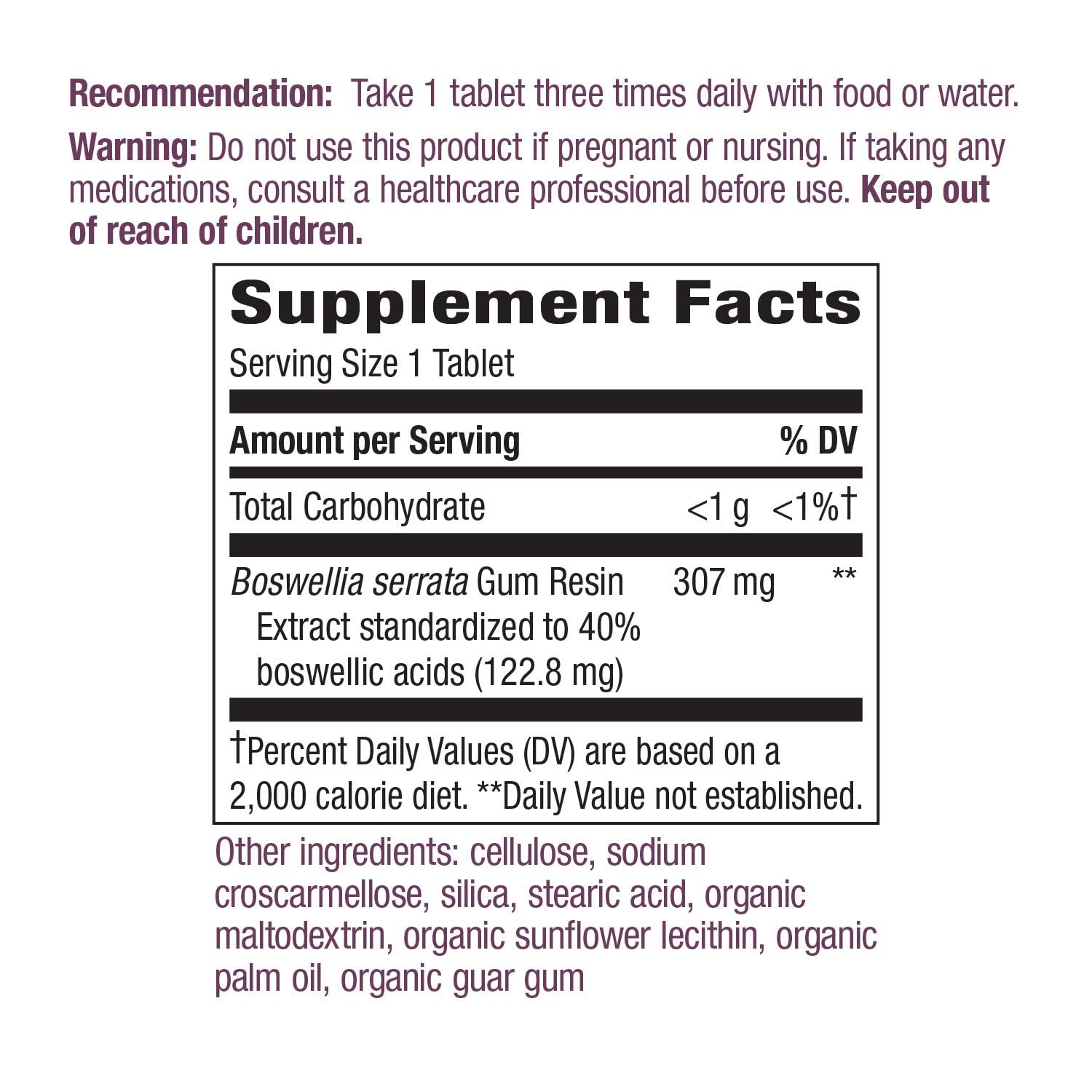 Nature's Way Boswellia Premium Extract – tablette ouverte, accès rapide à la routine.