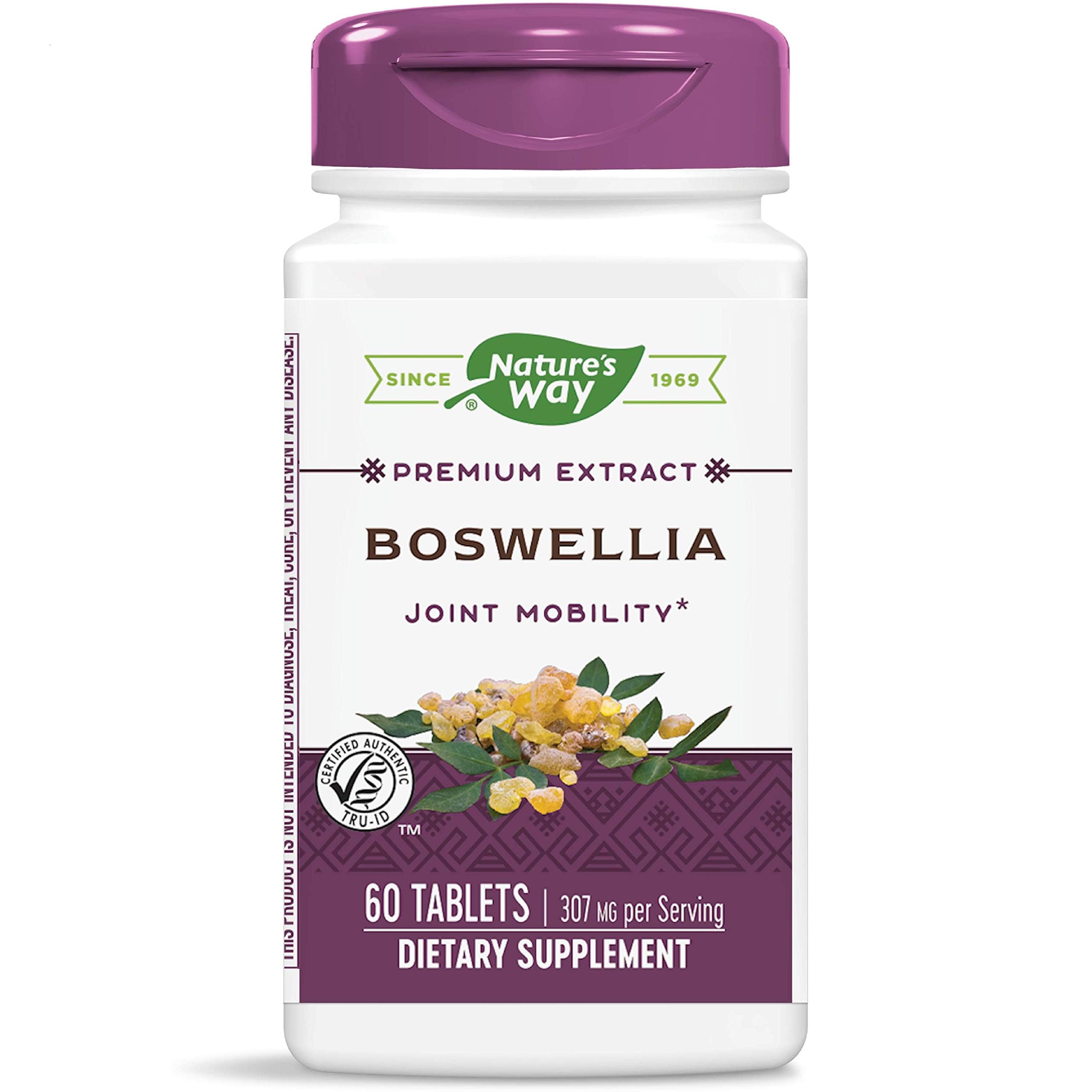 Nature's Way Boswellia Premium Extract – tablettes dans l'emballage, soutien potentiel à la mobilité.