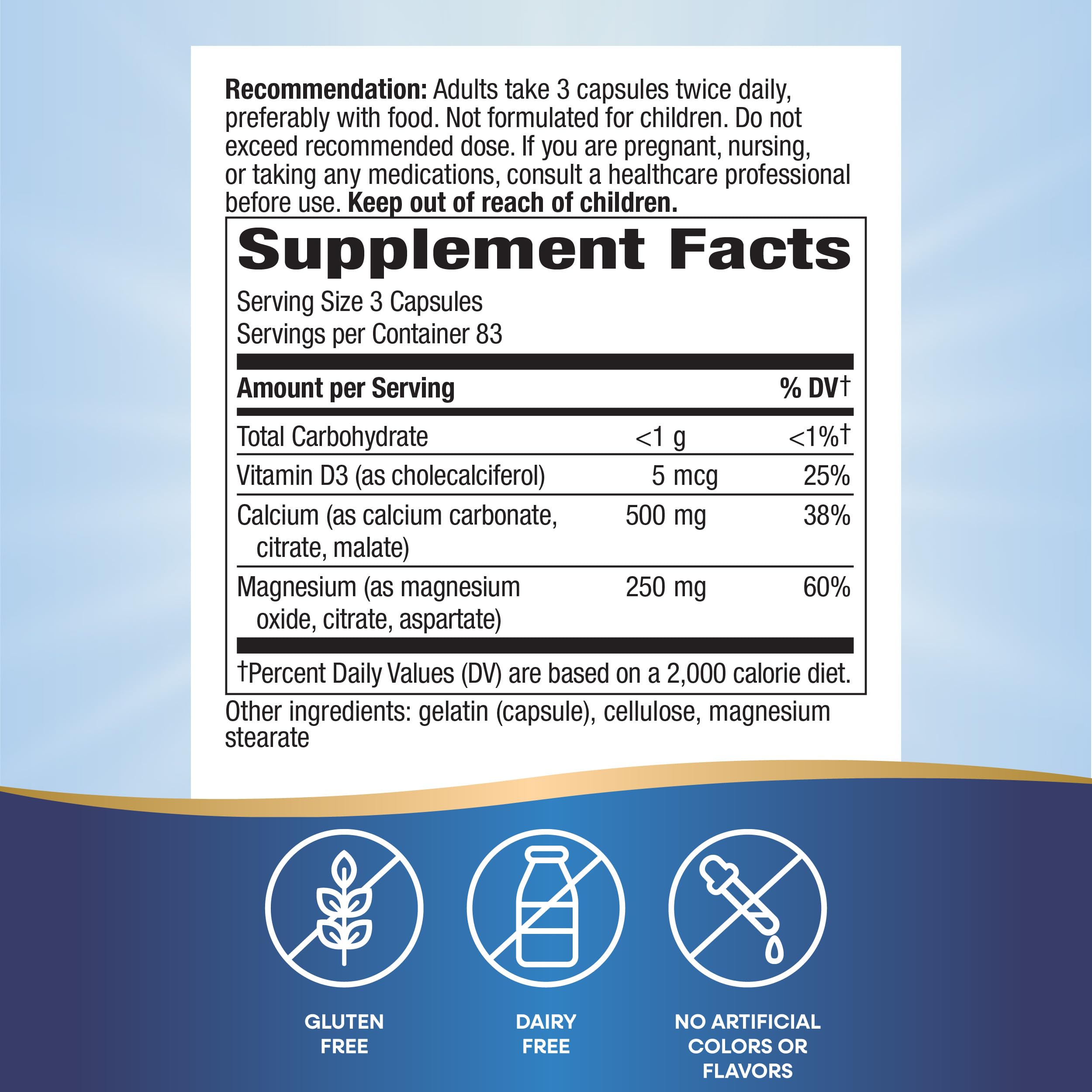 Gélules Nature's Way Calcium Magnésium D3, dosage quotidien pratique et efficace.