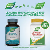Nature's Way Calcium-Magnes-Zinc, capsules en gros plan, dosage pratique pour routine quotidienne.