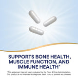 Nature's Way Calcium-Magnes-Zinc, dosage sur emballage, rappel de prendre trois capsules avec repas.
