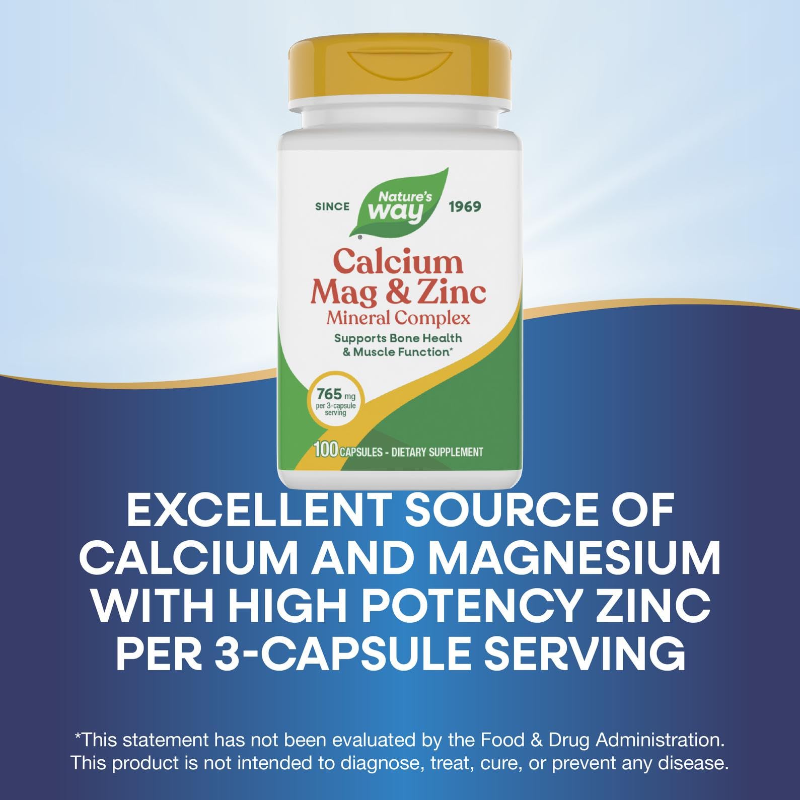 Nature's Way Calcium-Magnes-Zinc, panneau arrière, sans gluten et absence d’allergènes courants.