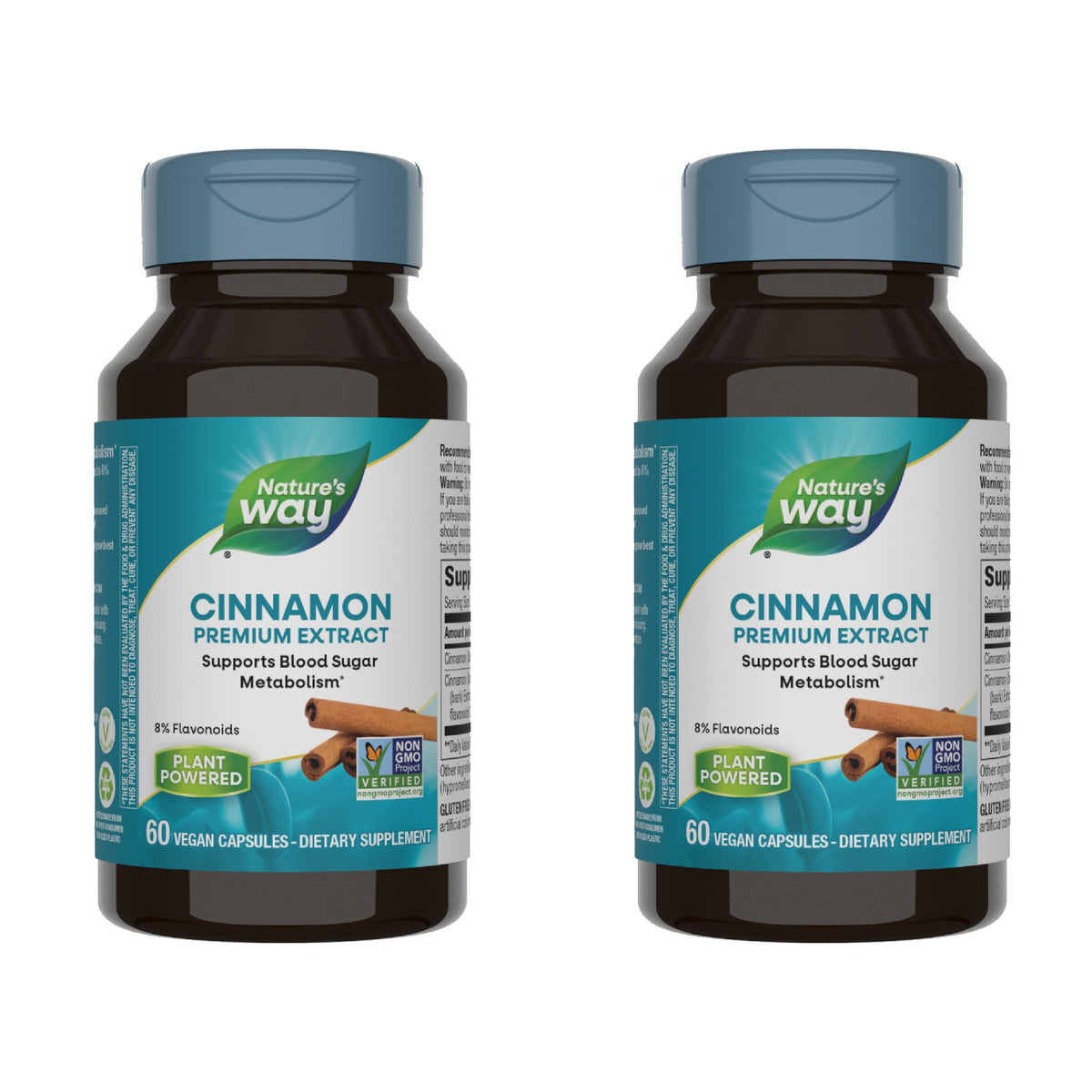 Nature's Way cannelle extrait premium standardise a 8 pourcent flavonoides, 60 capsules dans pack double
