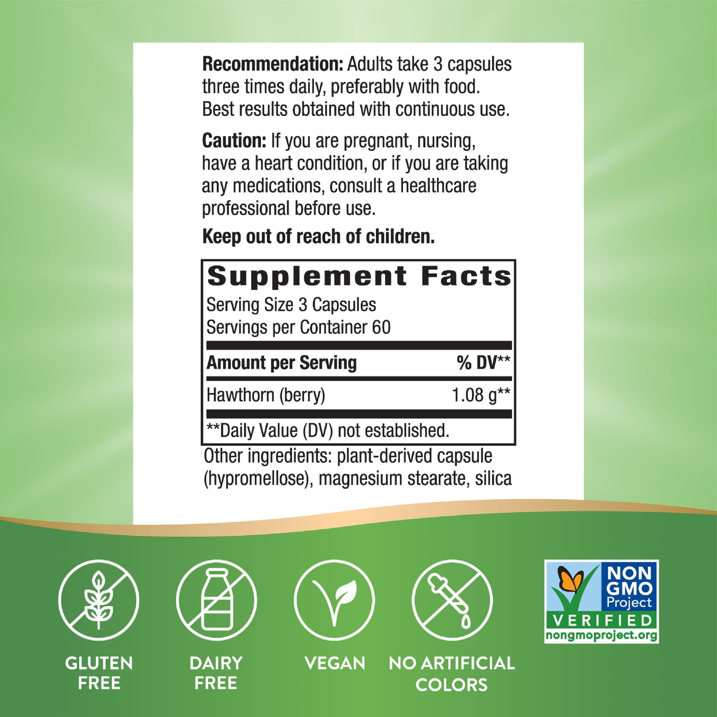 Nature's Way capules vegan aubepine - capsules faciles à avaler pour routine quotidienne.