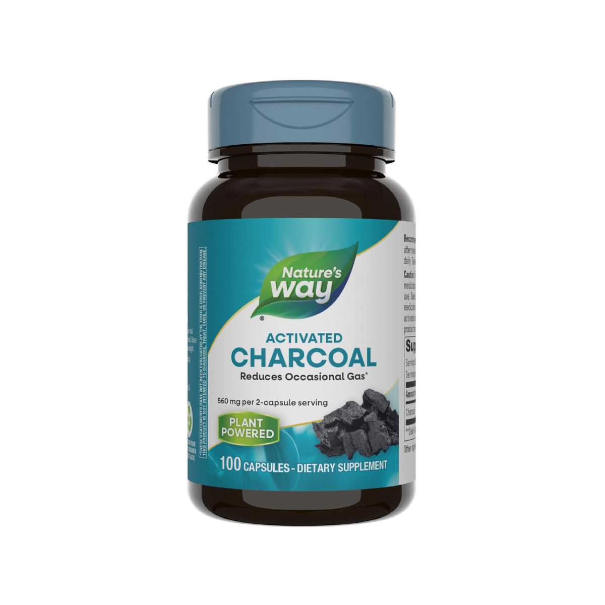 Nature's Way Charbon Actif — bouteille pratique comme usage après les repas.