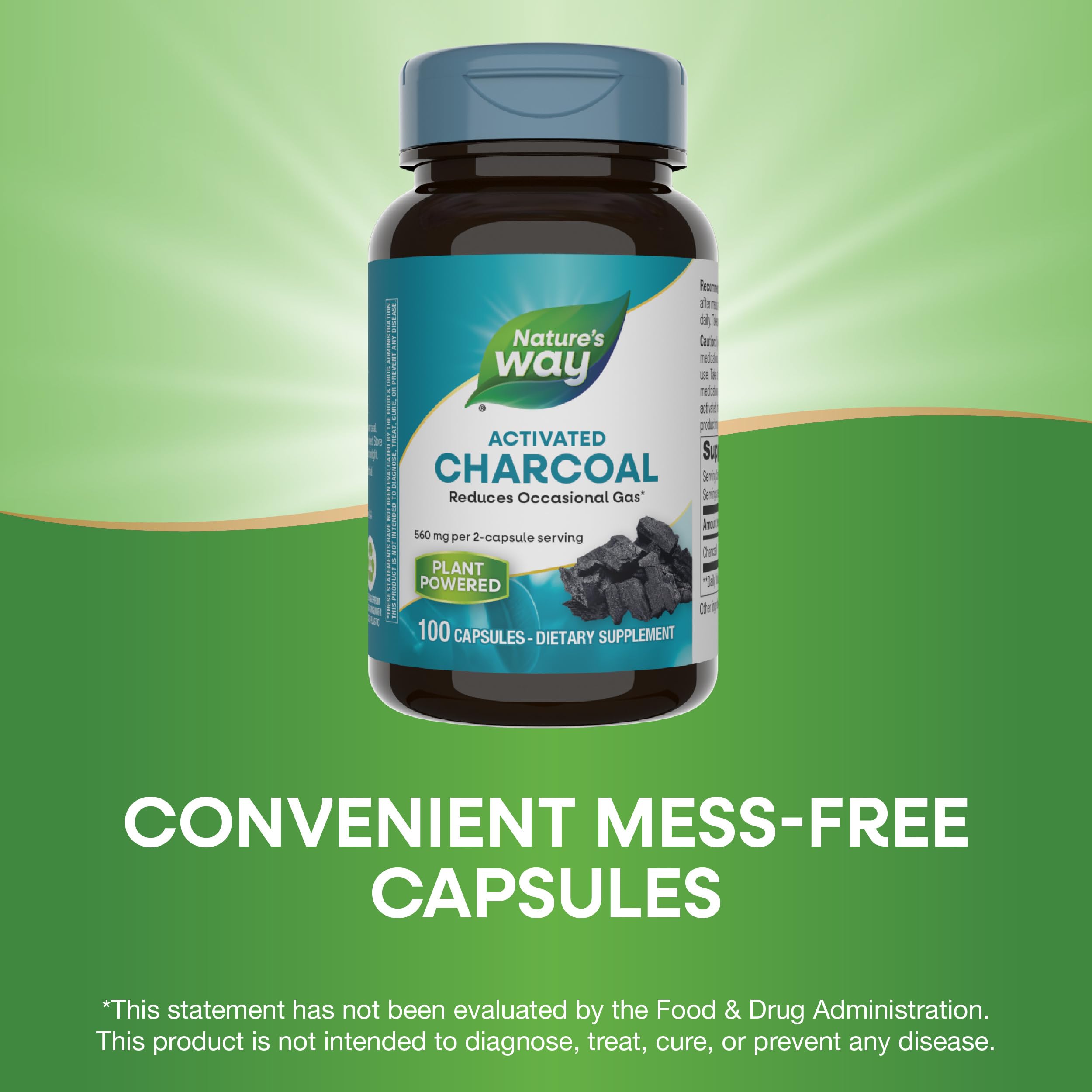 Nature's Way Charbon Actif: capsules faciles à avaler pour une utilisation au quotidien.