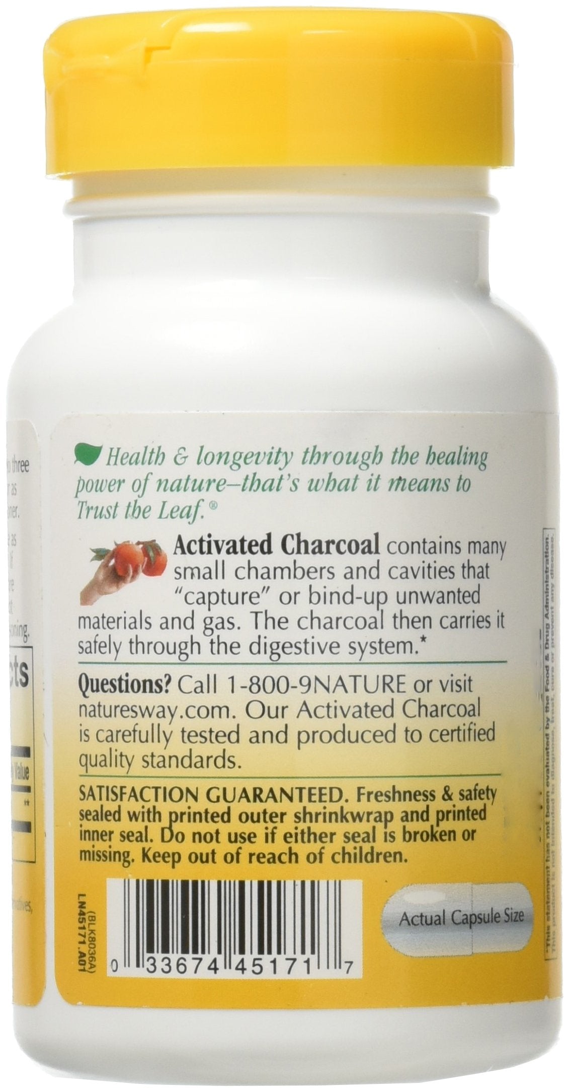 Capsules Nature's Way Charbon Actif, faciles à avaler pour une utilisation flexible.