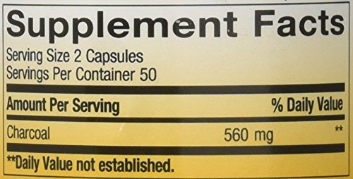Dose quotidienne Nature's Way Charbon Actif imprimée sur l'emballage.