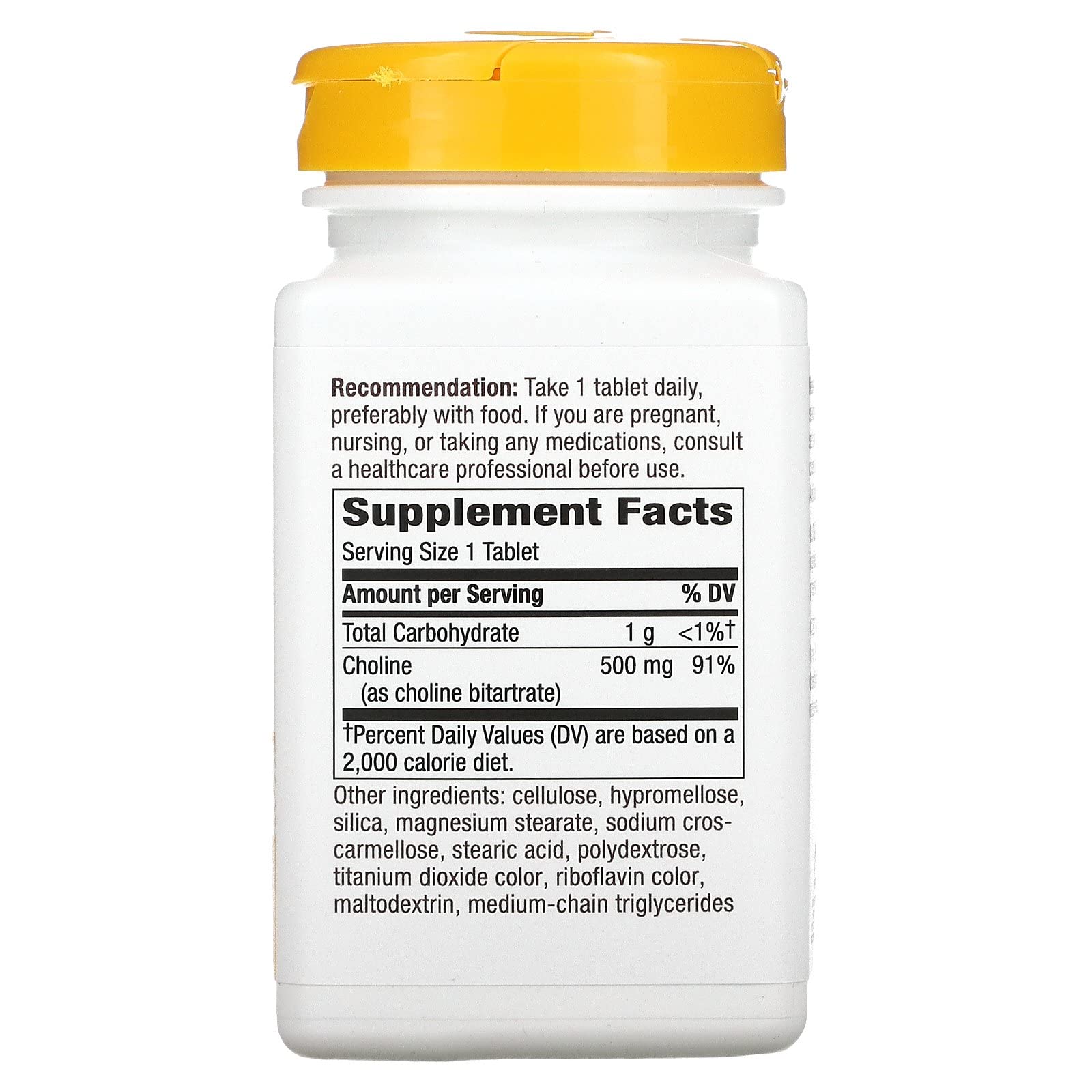 Nature's Way Choline 500 mg: comprimés faciles à avaler pour utilisation journalière