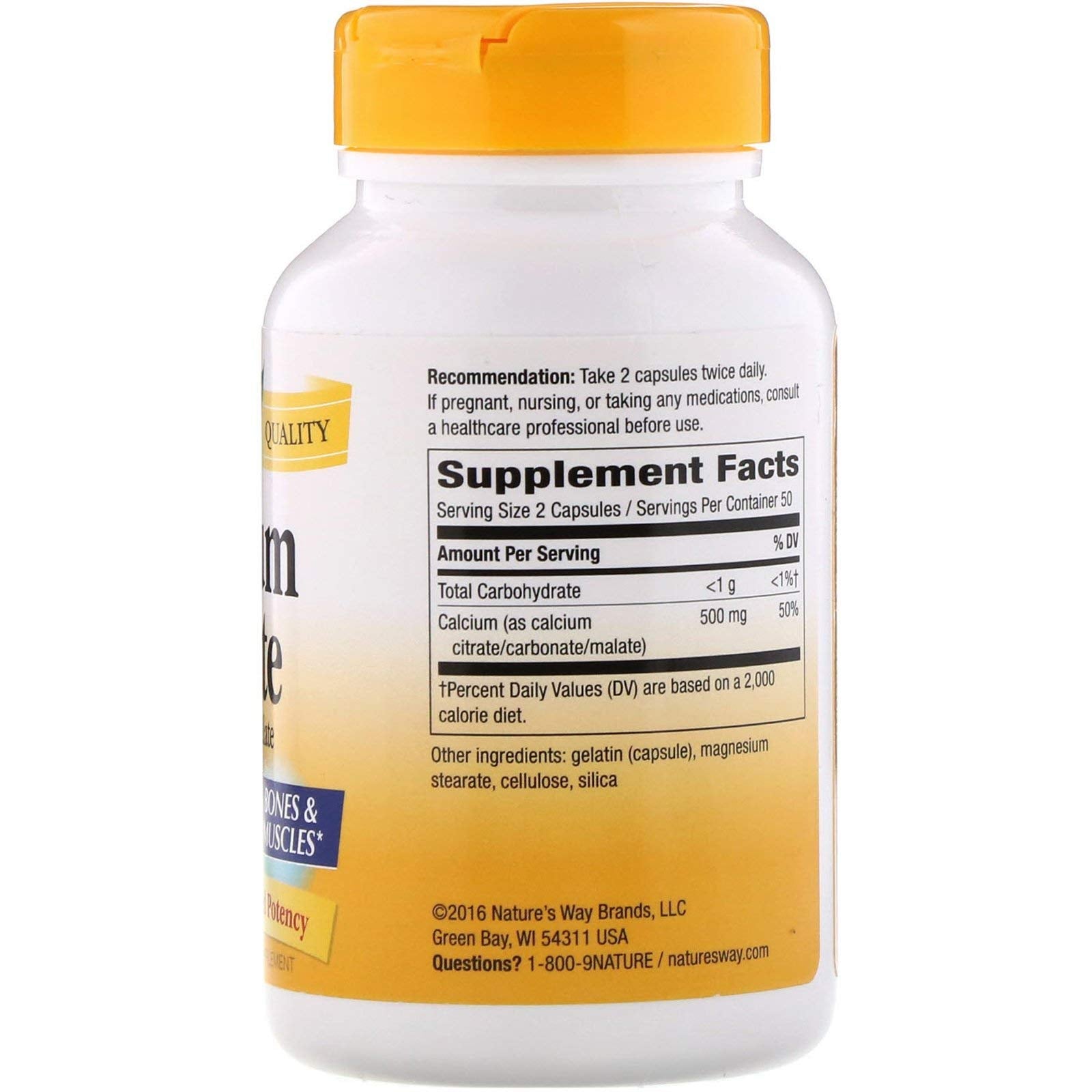 Nature's Way citrate de calcium: capsules, dosage recommandé pour le maintien des os.