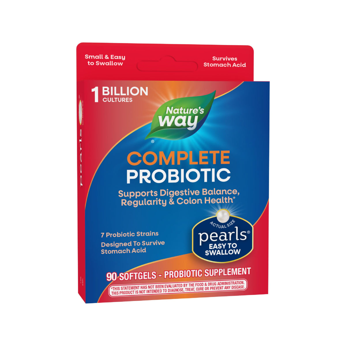 Nature's Way Complete Probiotic Pearls dans une bouteille, soutien digestif quotidien.
