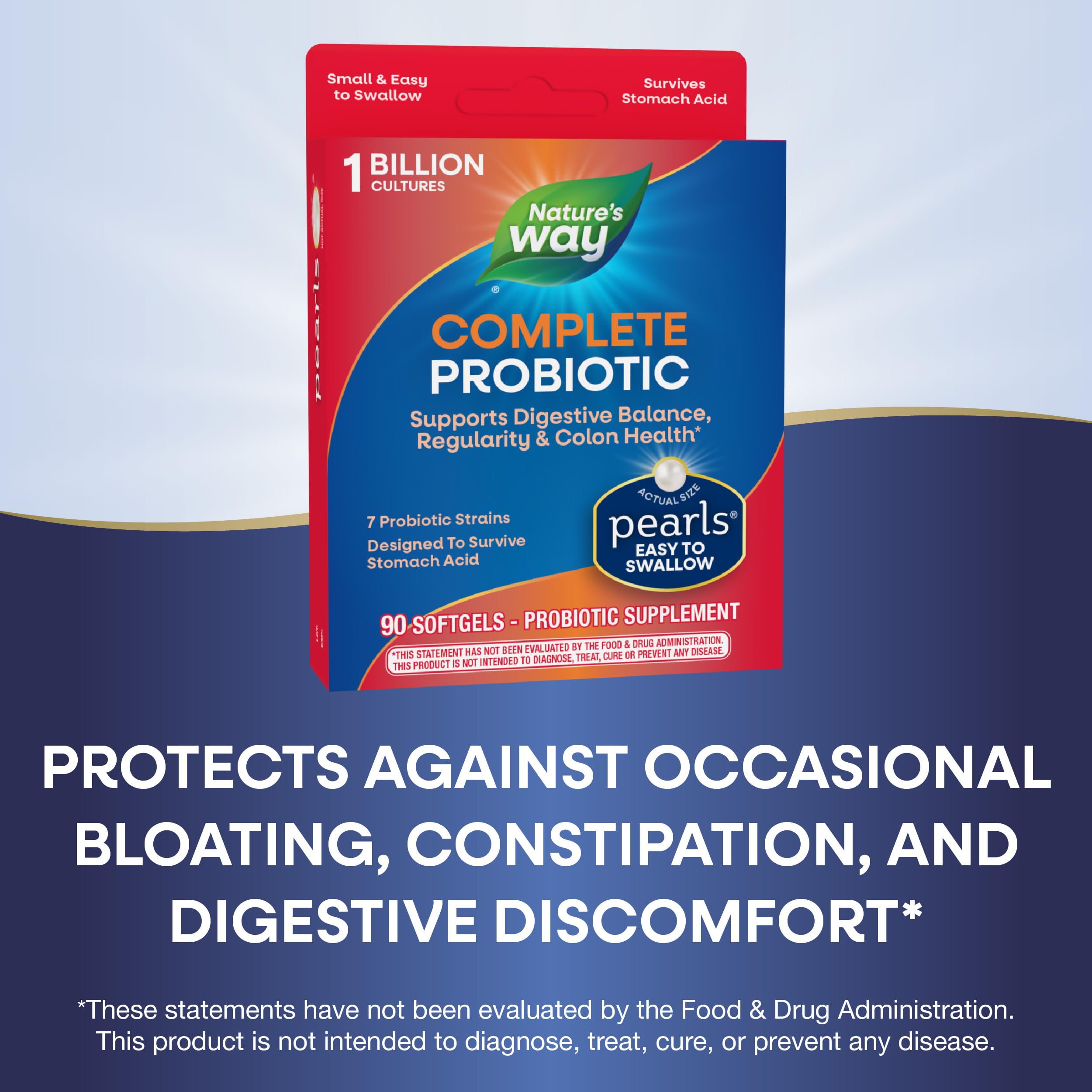 Nature's Way Complete Probiotic Pearls utilisation quotidienne sans réfrigération.