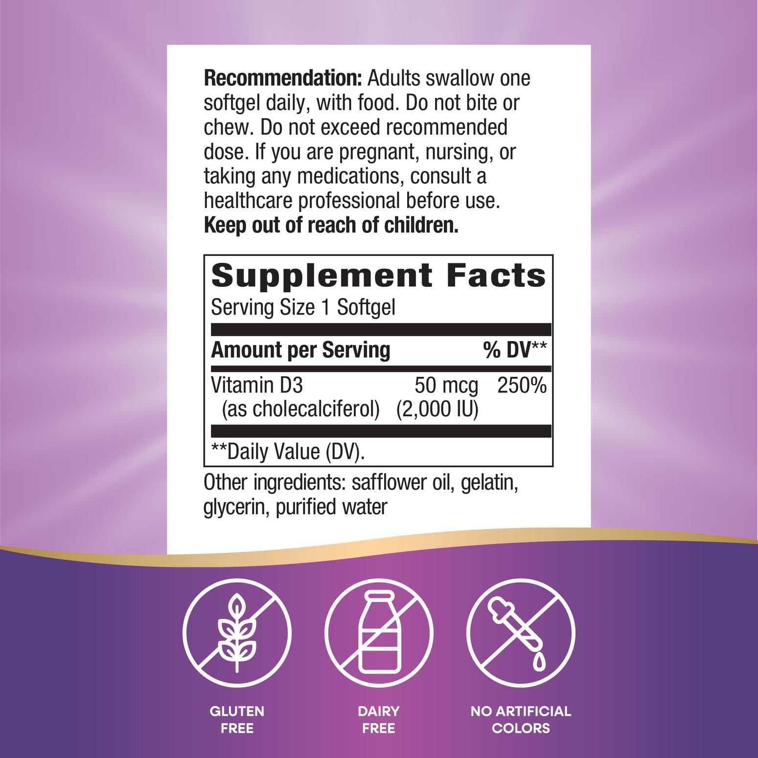 Nature's Way Vitamine D3 Extra Strength: prise quotidienne avec repas