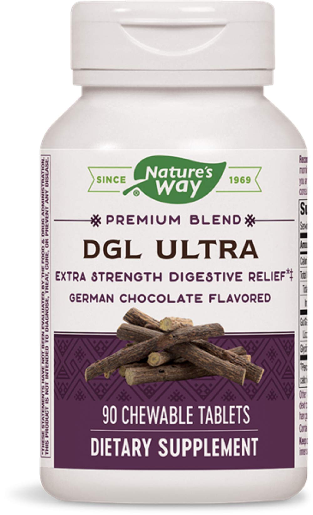 Nature's Way DGL Ultra 10:1 en bouteille, saveur chocolat, soutien digestif potentiel au quotidien