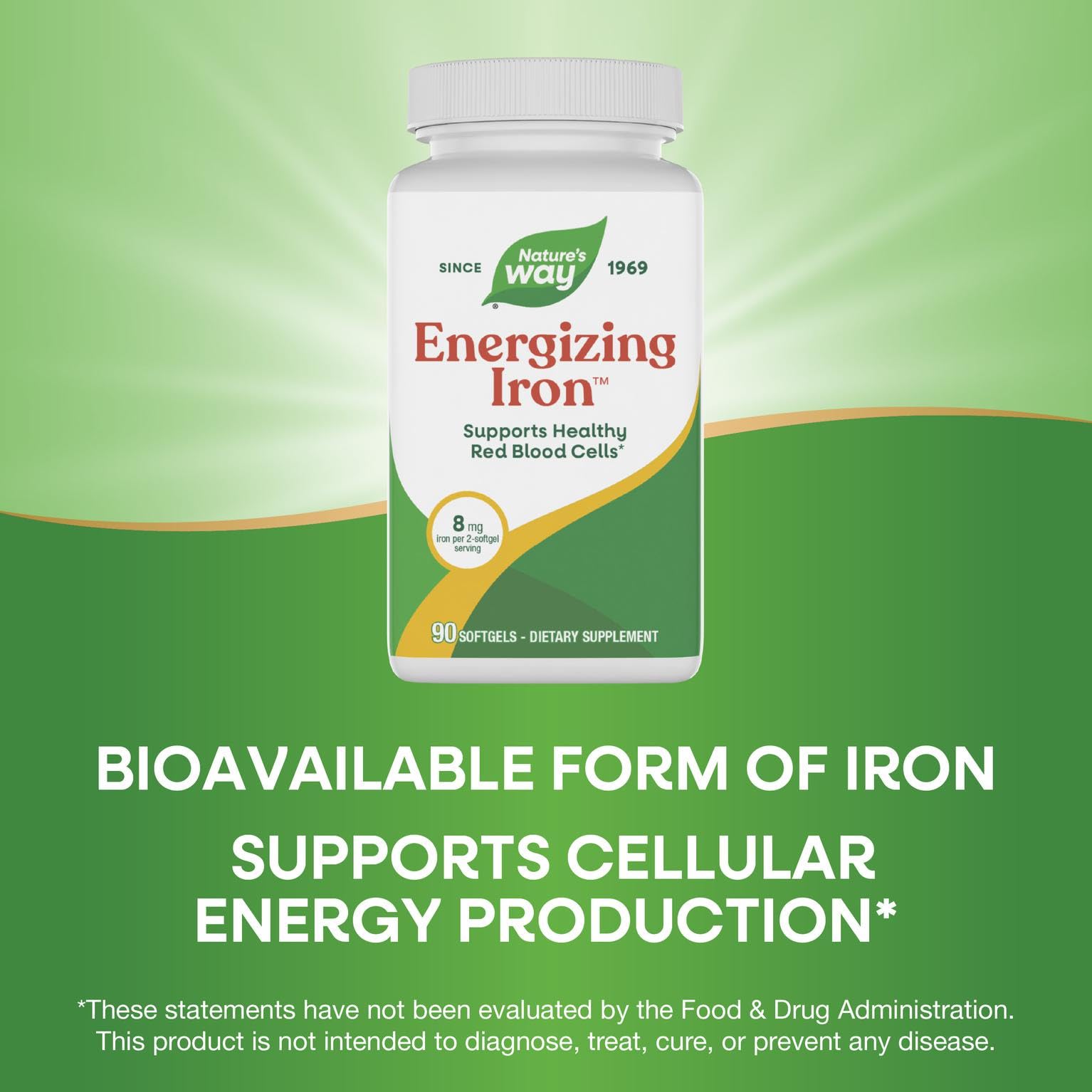 Nature's Way Energizing Iron: formule sans gluten et sans produits laitiers.