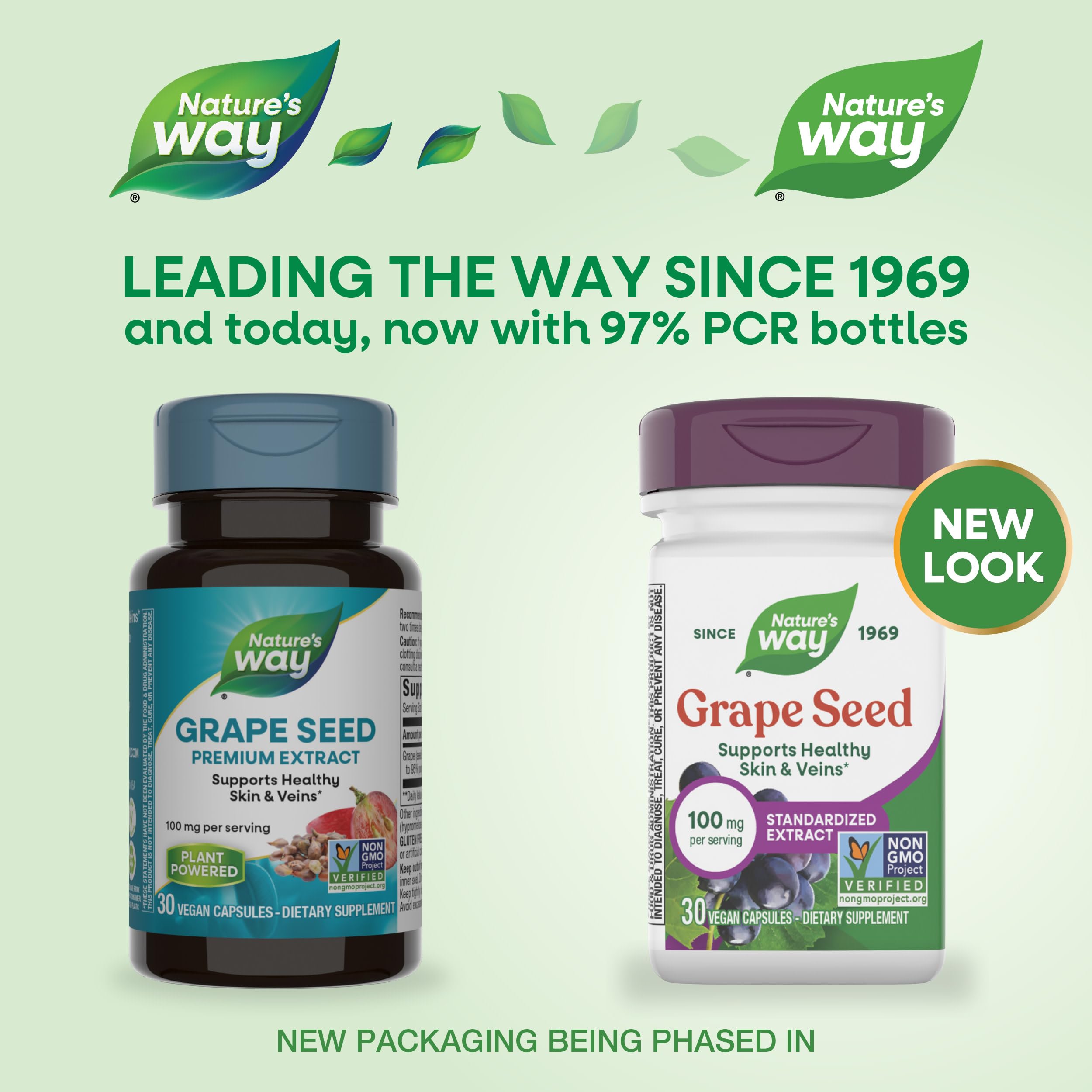 Nature's Way Extrait graines de vigne, étiquette visible, vegan et sans gluten.