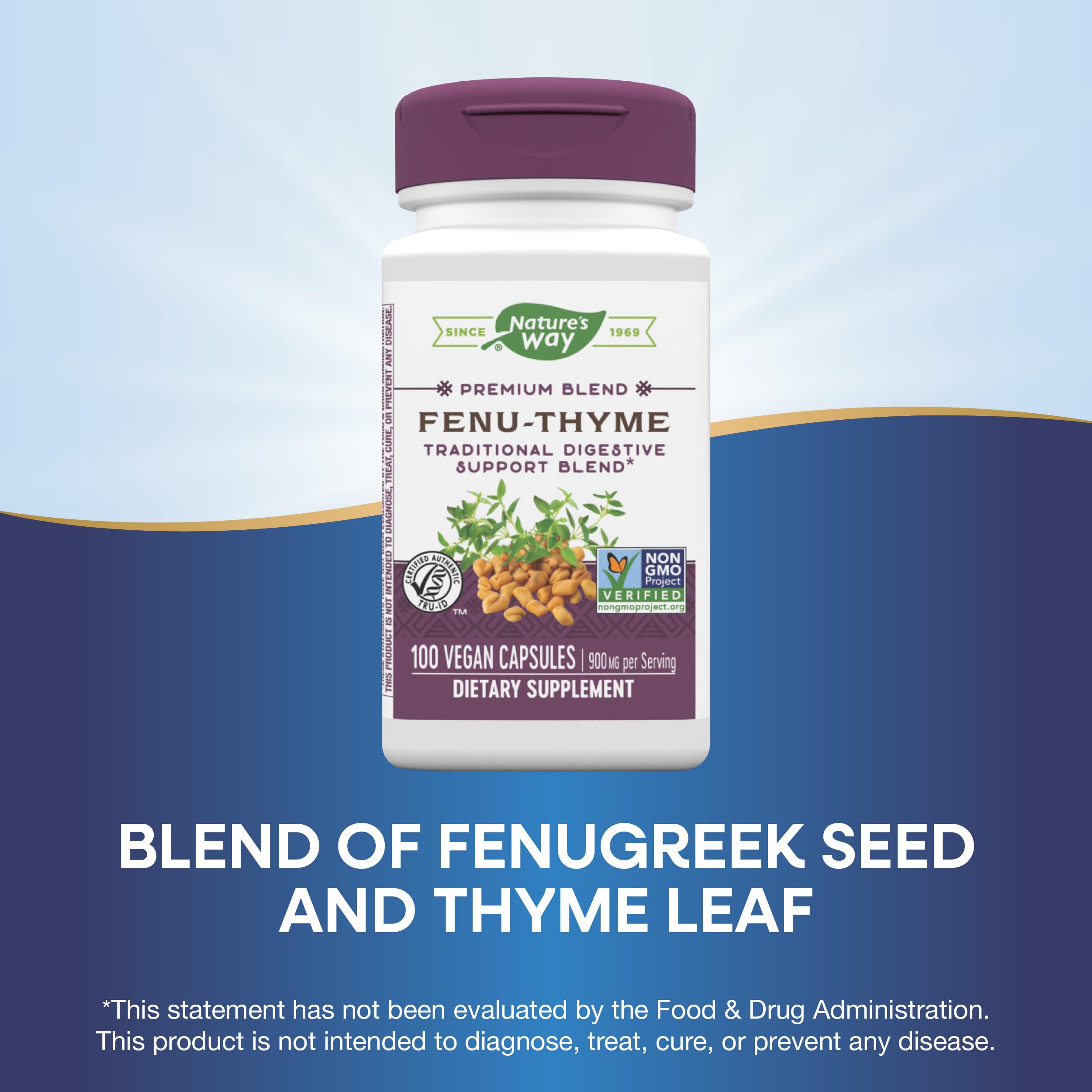Gélules véganes Nature's Way Fenu-Thyme, capsules faciles à avaler.