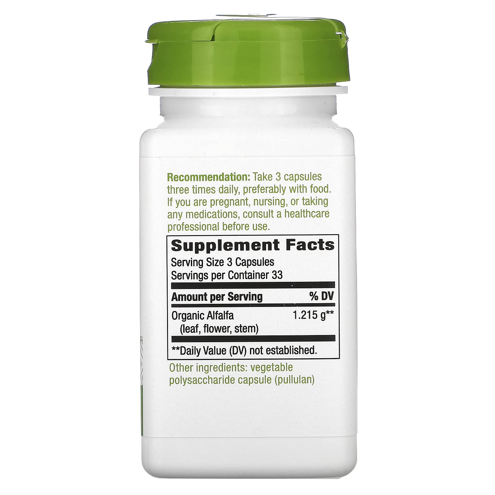 Nature's Way feuilles de luzerne – capsules, usage quotidien pratique pour un apport naturel.