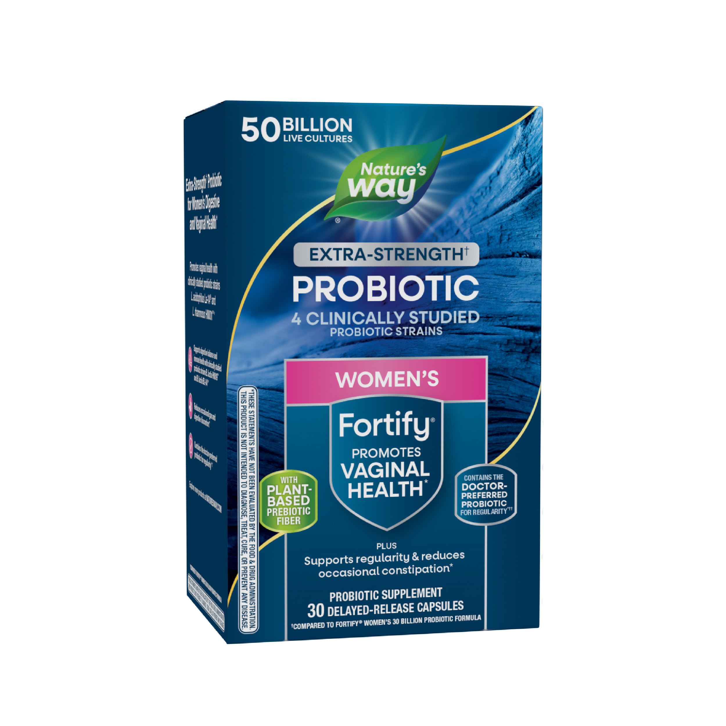 Flacon Fortify Nature’s Way pour femmes avec 50 milliards de probiotiques.