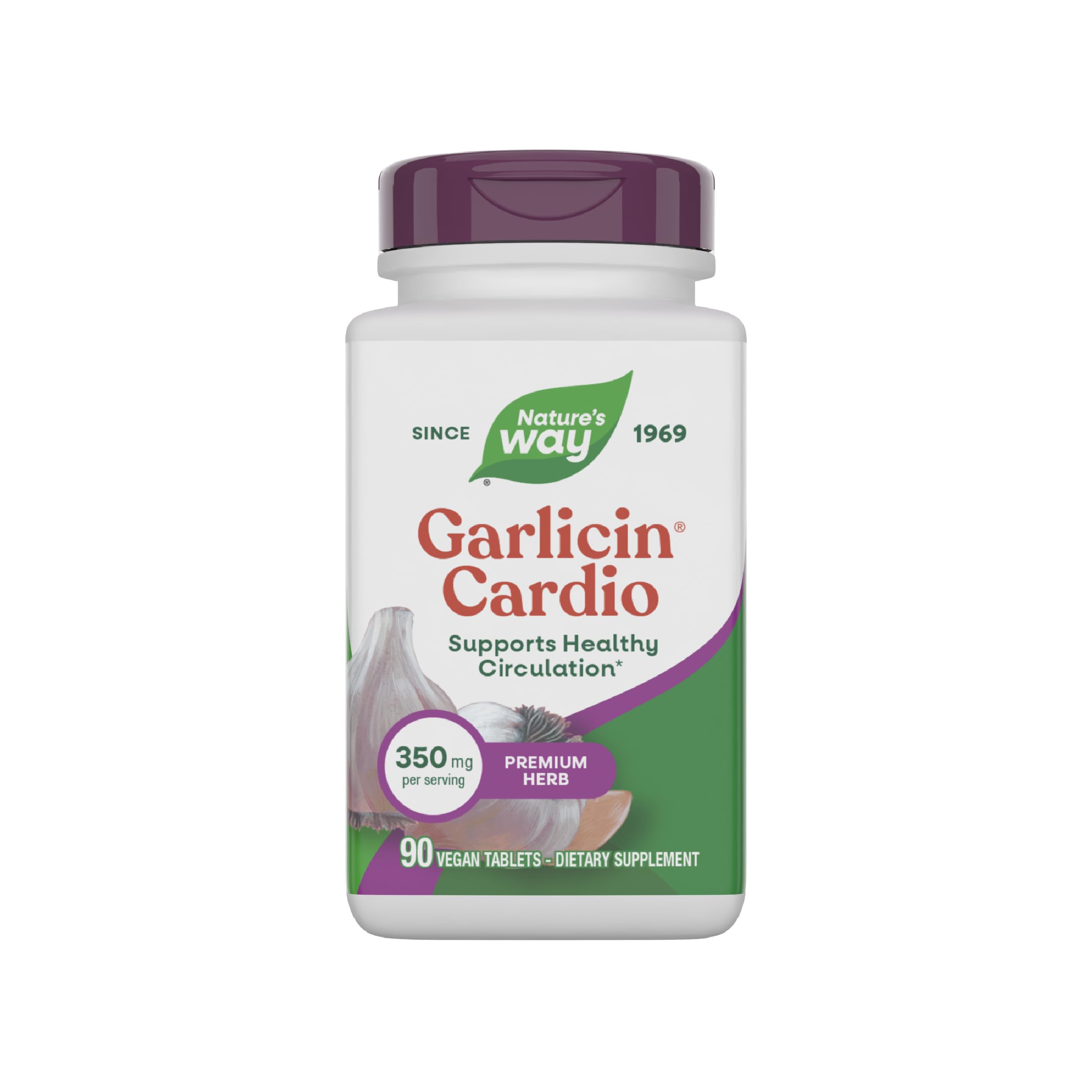 Nature’s Way Garlicin Cardio - bouteille visible, soutien potentiel à la circulation.