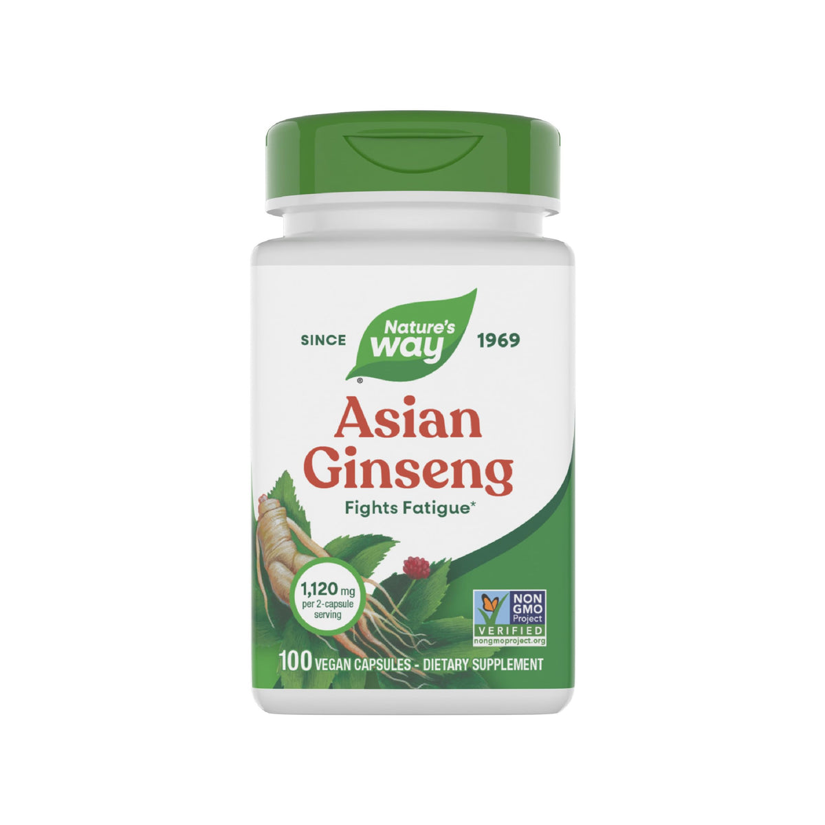 Nature's Way Ginseng asiatique – bouteille de gélules soutenant l'énergie au quotidien.