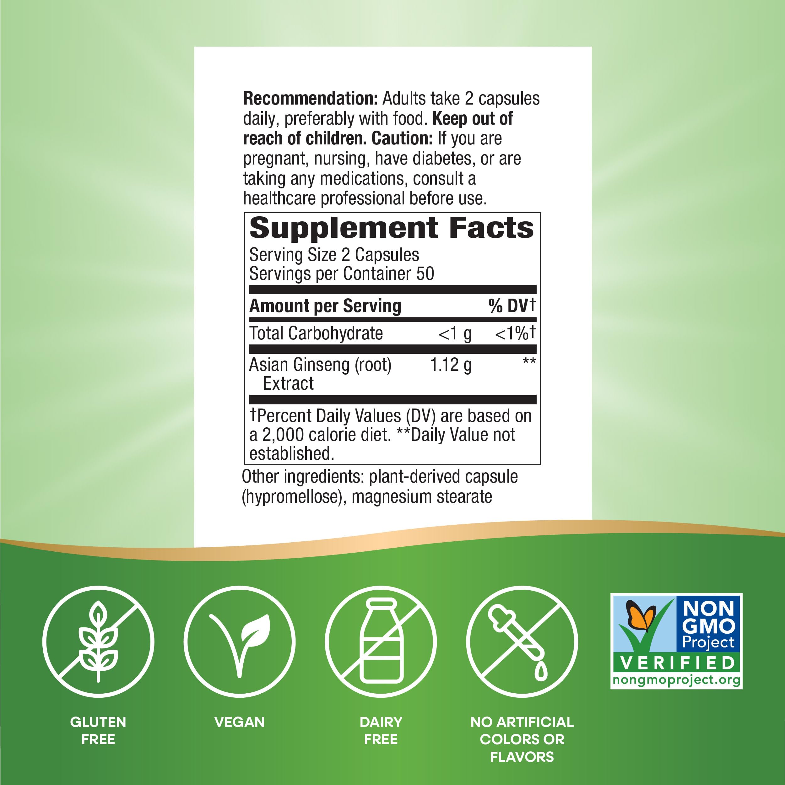 Nature's Way Ginseng asiatique – emballage sans OGM certifié.