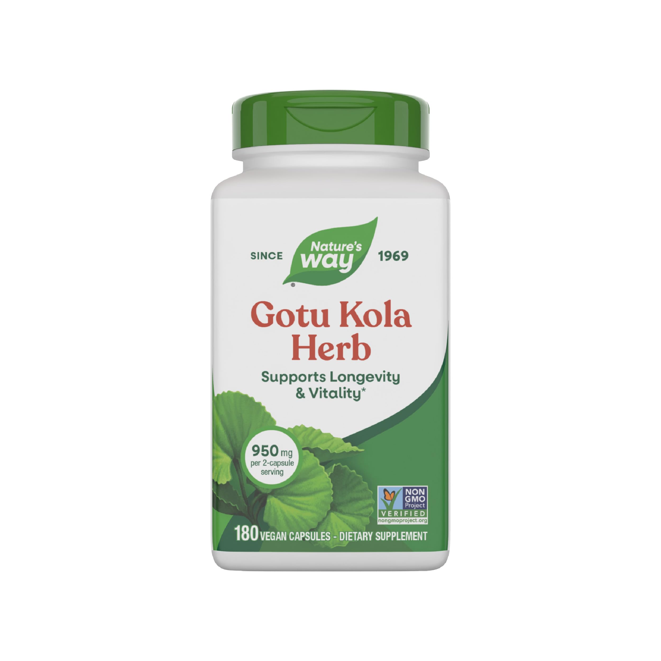 Nature's Way Gotu Kola : capsules dans bouteille, soutien potentiel à la vitalité.