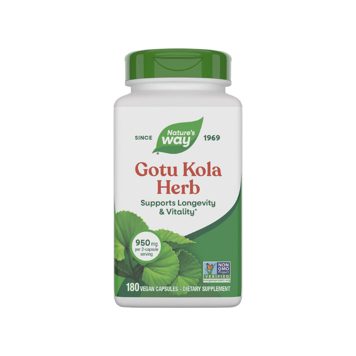 Nature's Way Gotu Kola : capsules dans bouteille, soutien potentiel à la vitalité.
