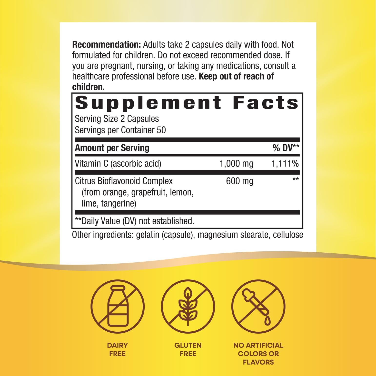 Ingrédients Nature's Way vitamine C — sans gluten et sans arômes artificiels