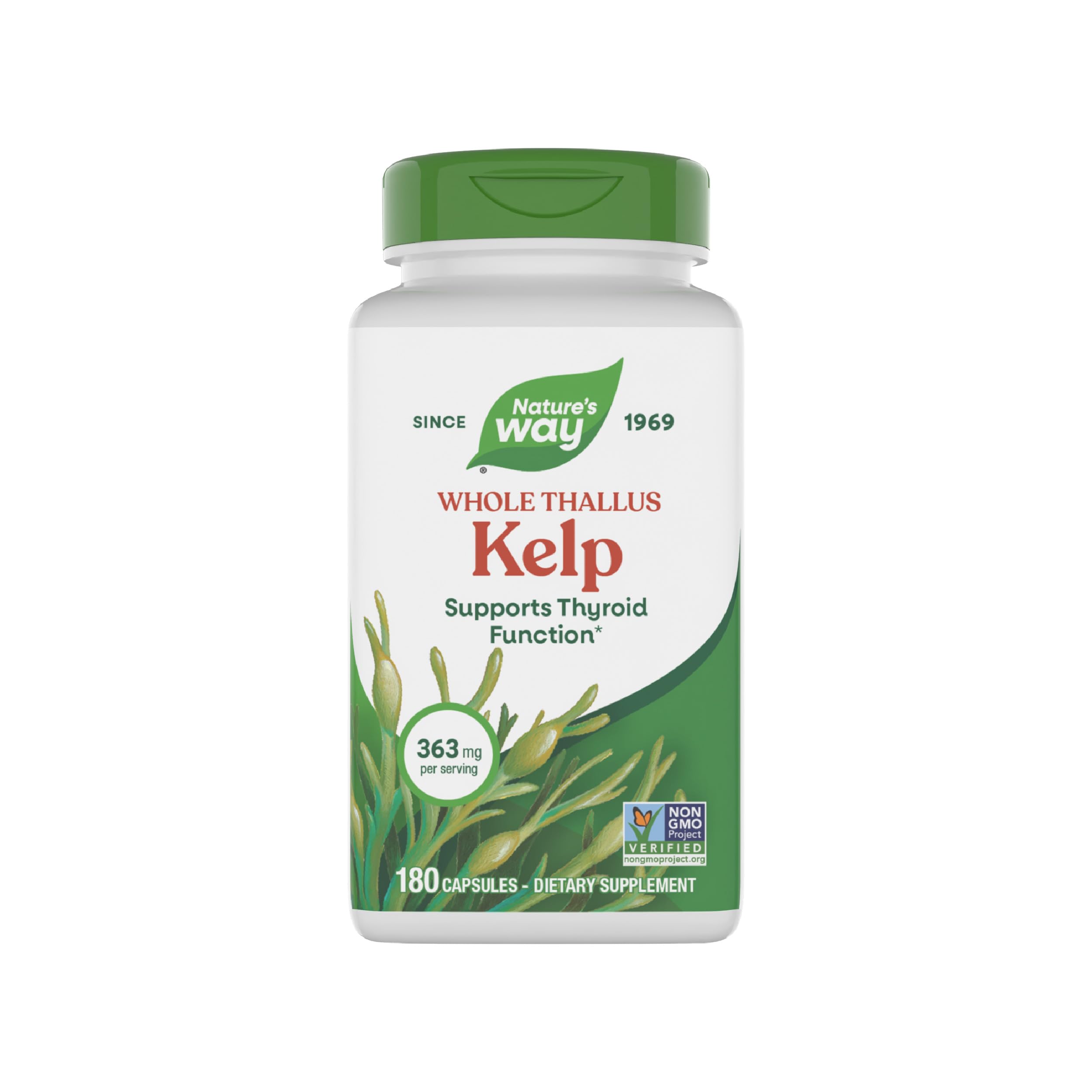 Nature's Way Kelp — bouteille et étiquette, source potentielle d'iode pour le quotidien.